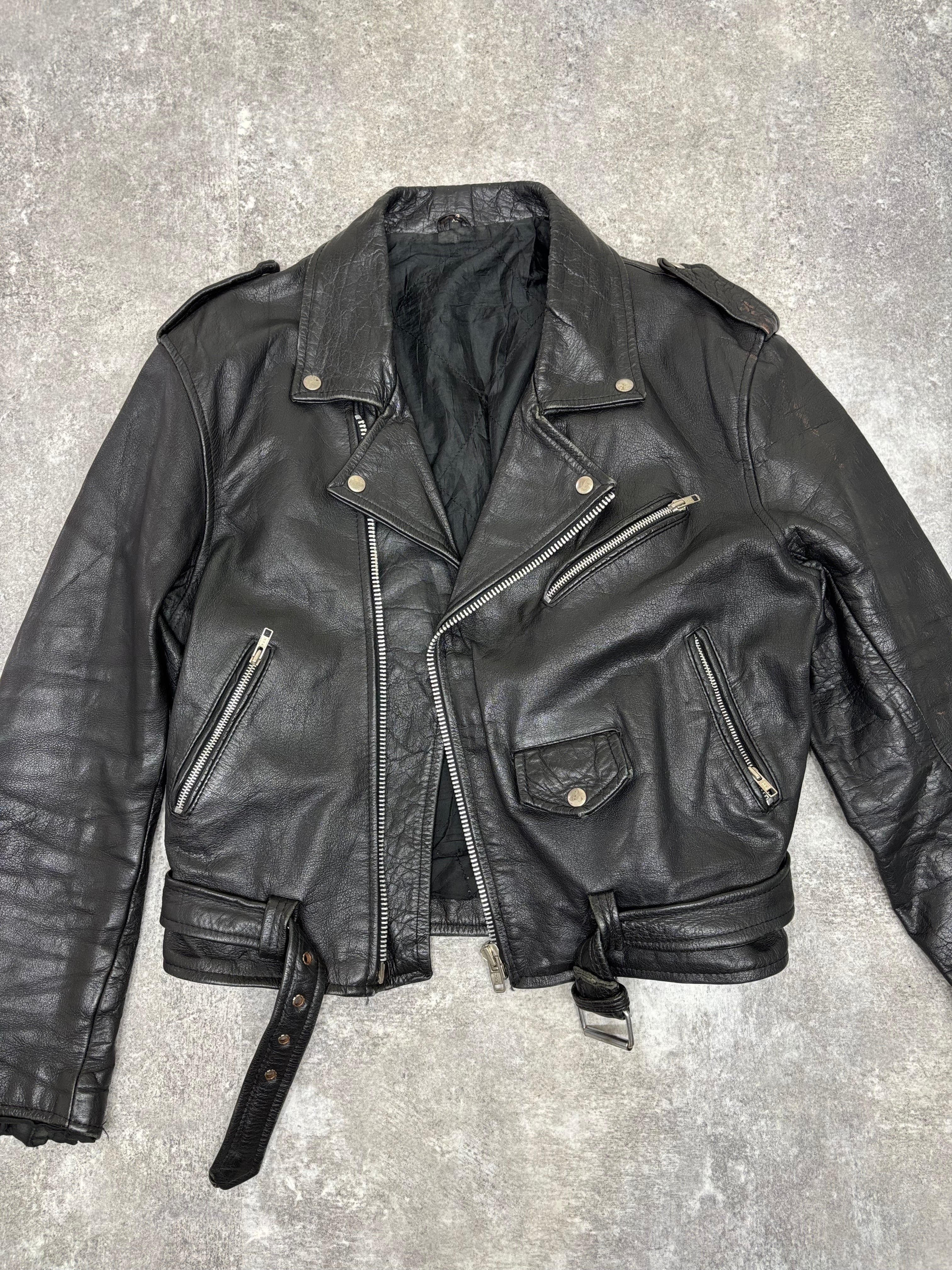 ~1990s Vintage Double Riders Leather Jacket Black