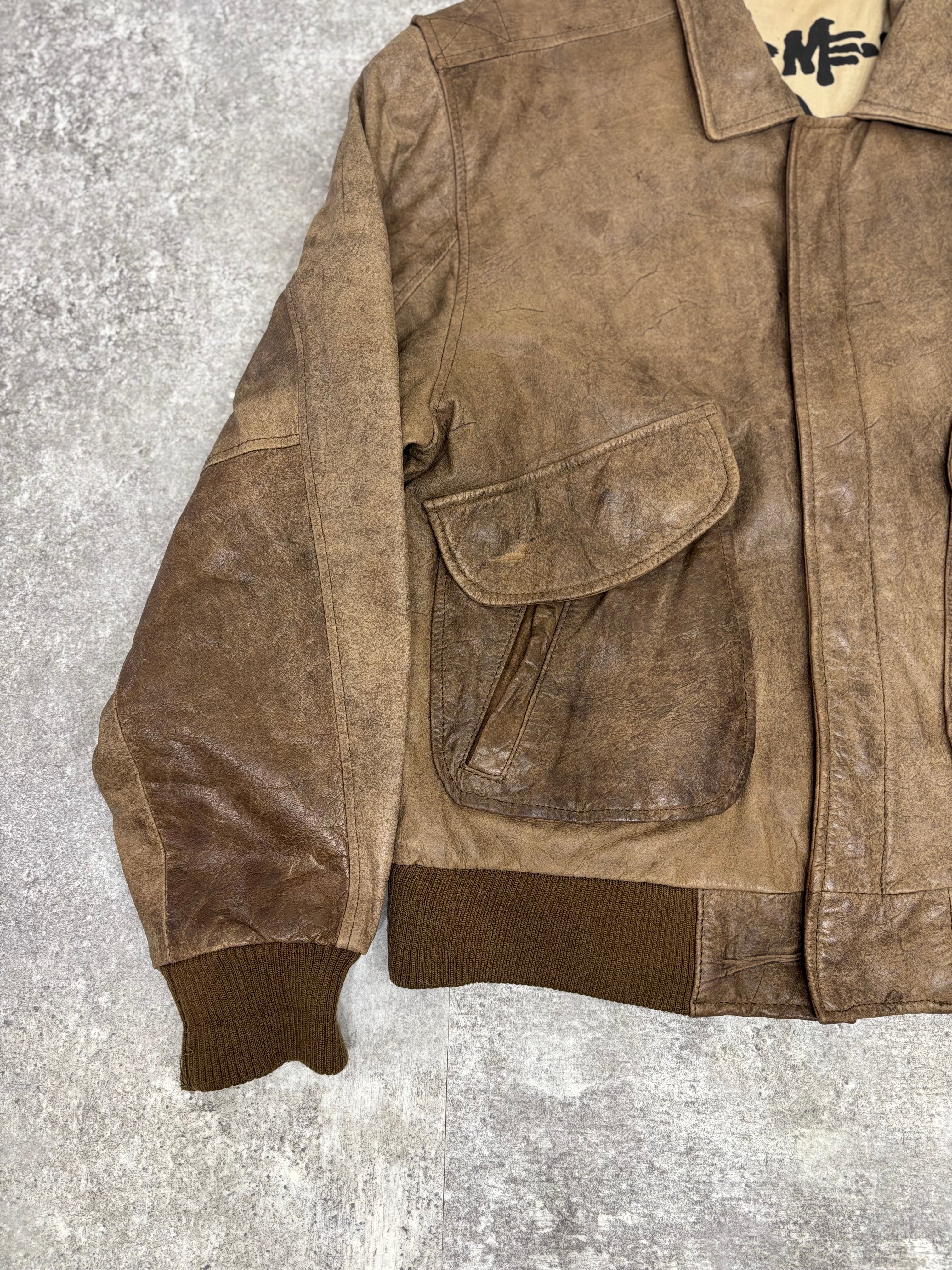 1990s Vintage Leather Flight Jacket “FLIGHT-BOMBER” by WEAR-ME-OUT