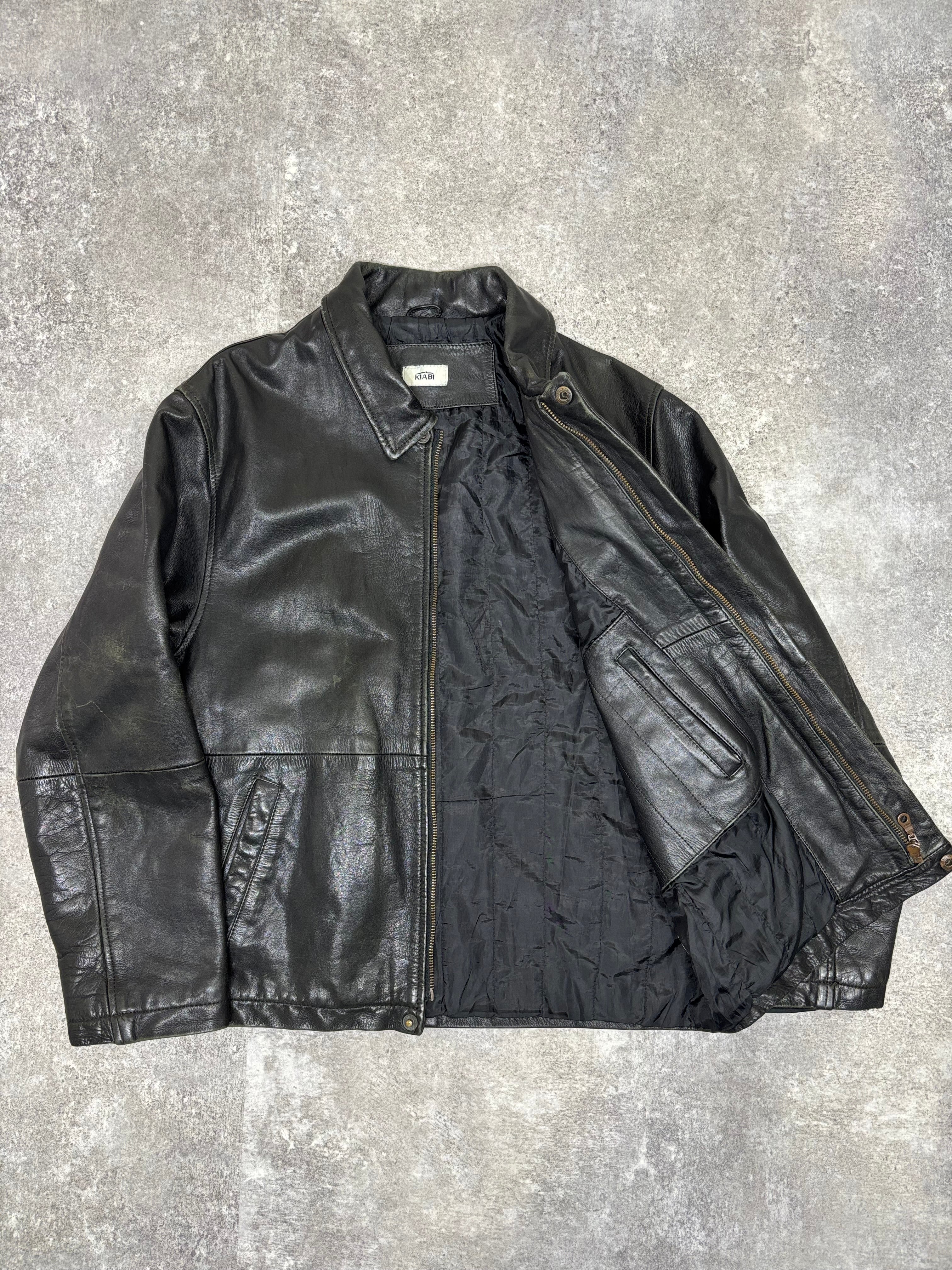 2000s Vintage Black Leather Jacket by KIABI – WITH GROW