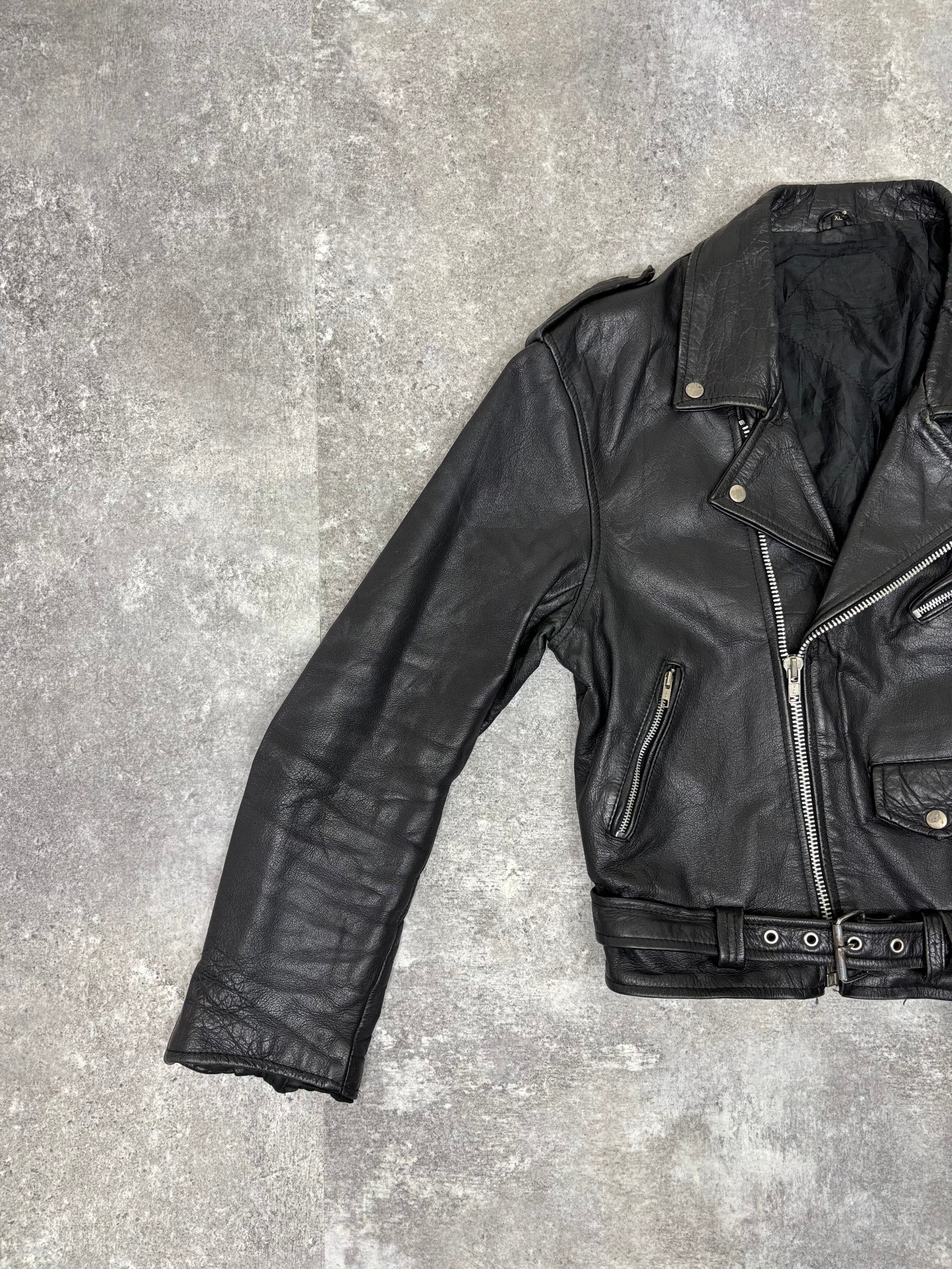 ~1990s Vintage Double Riders Leather Jacket Black