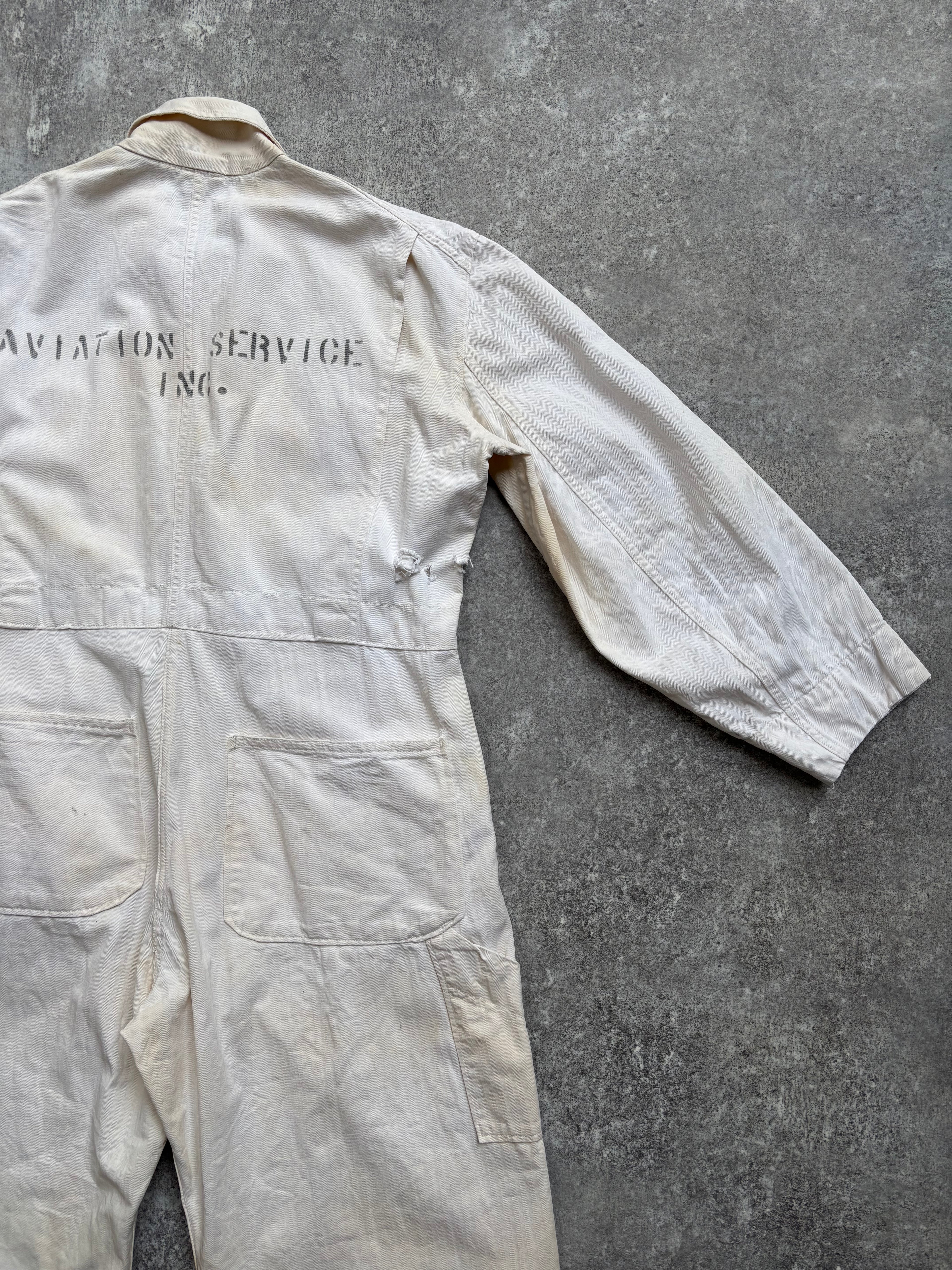 【1940's】Aviation Service Inc. White Coveralls 月桂樹ボタン