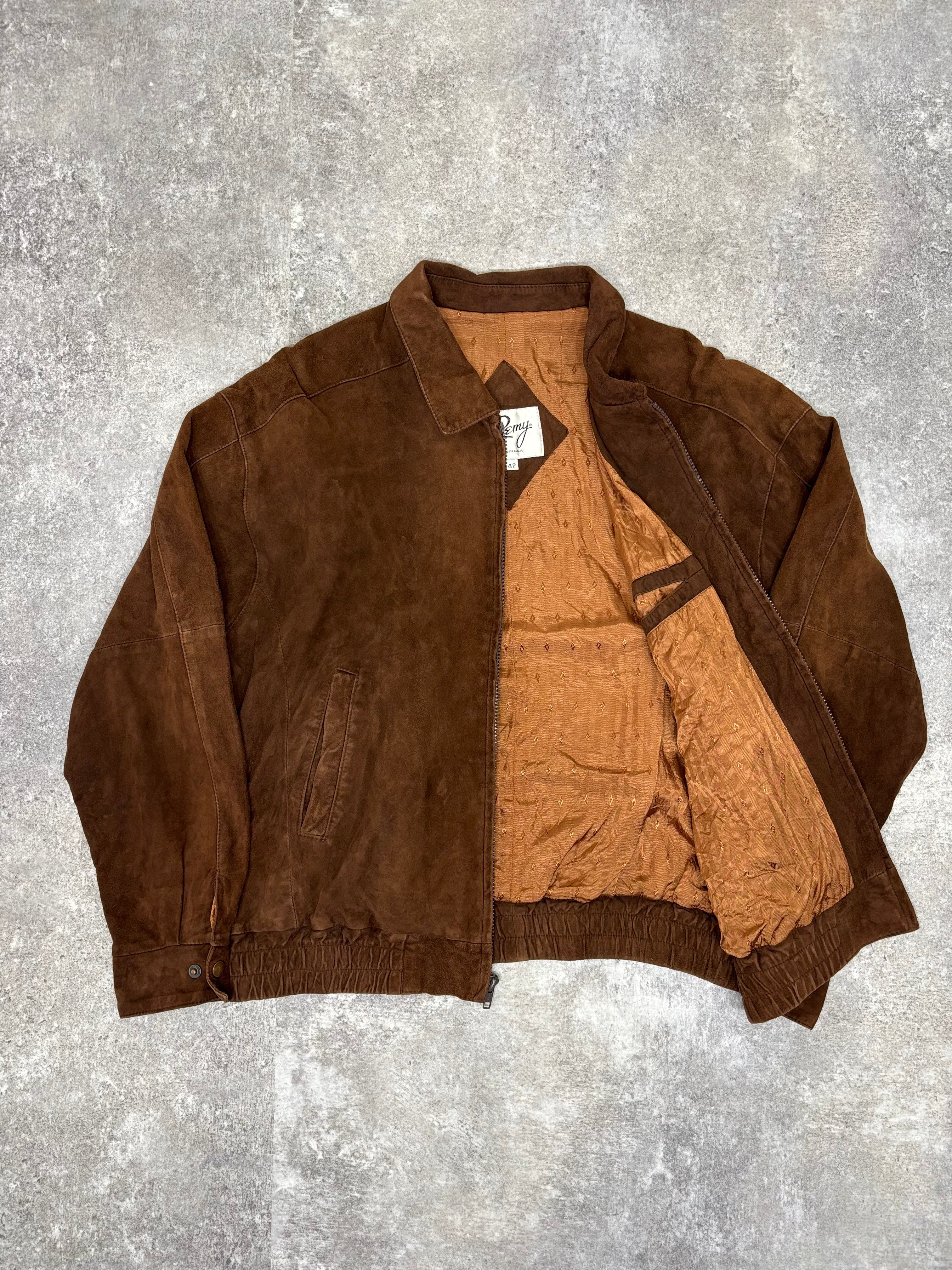 Brown Suede Leather Zip Jacket