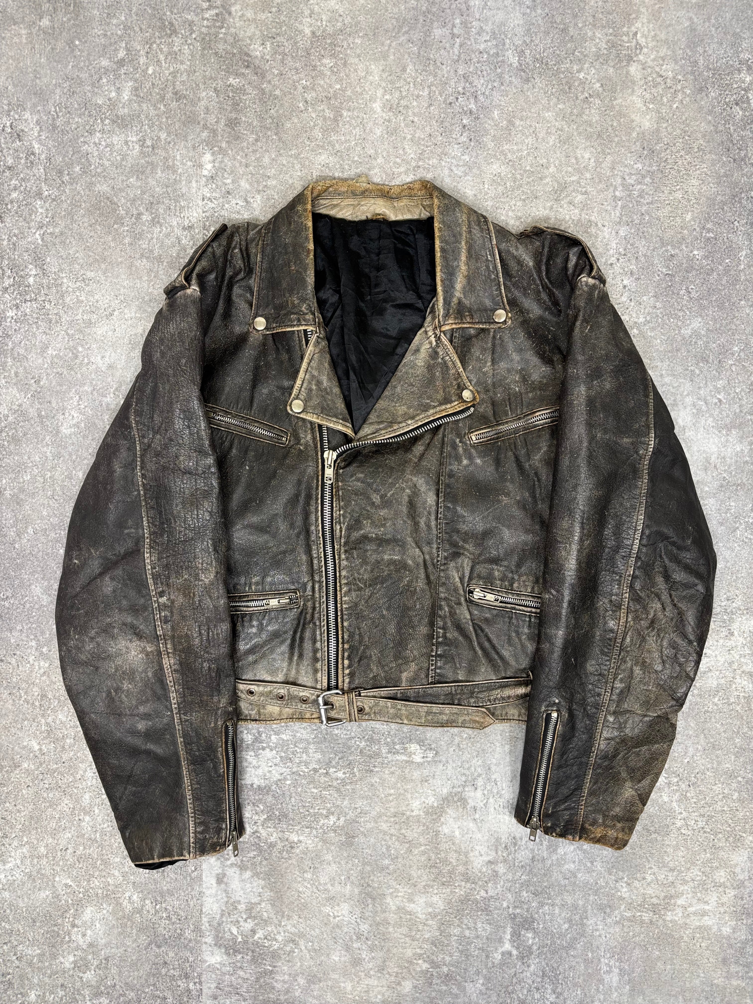 ジャケット・アウター VINTAGE / RIDER'S JACKET / S 1990s Vintage Distressed Leather Riders Jacket – WITH GROW