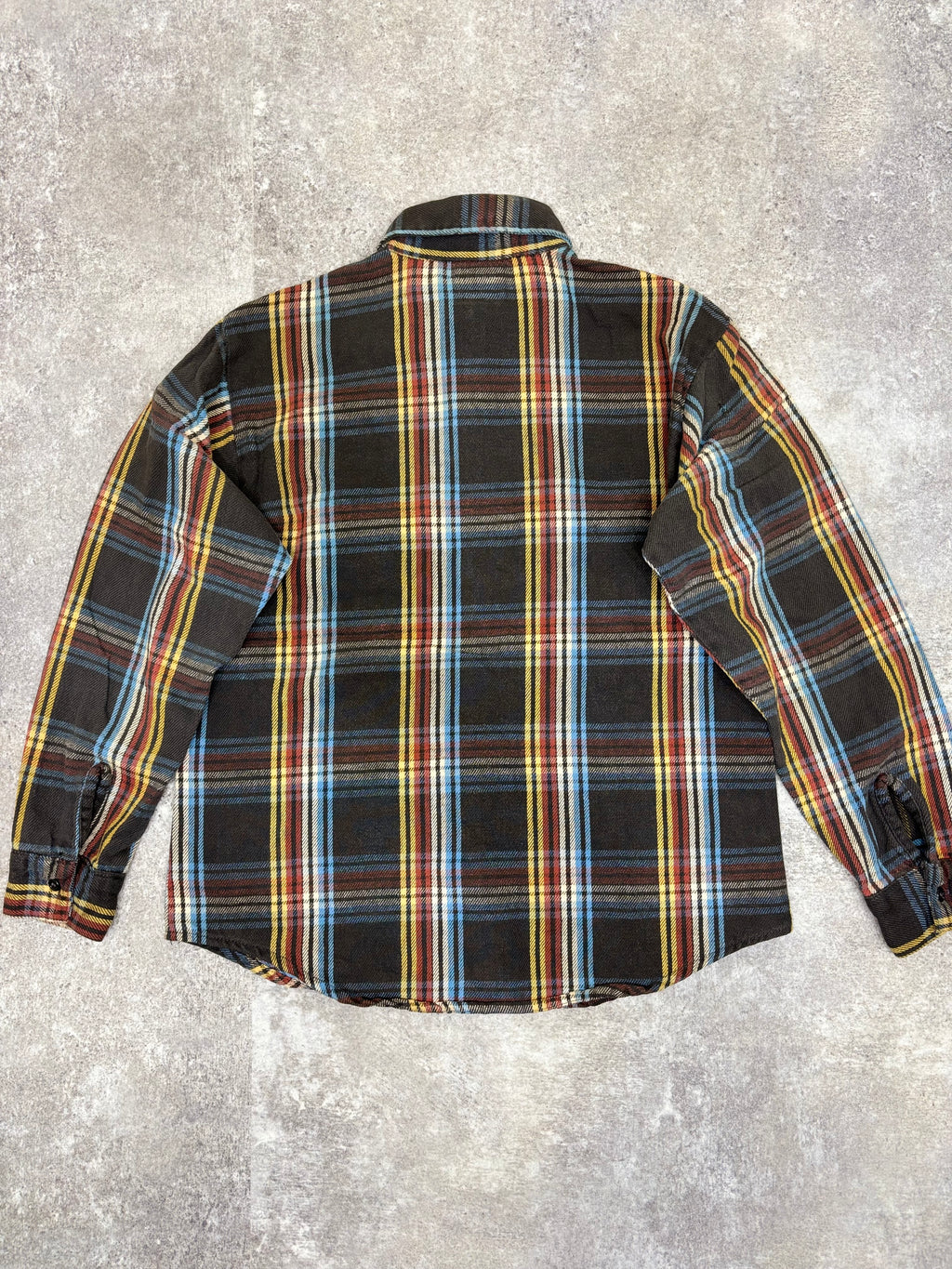 ~1990s BIG MIKE Plaid Flannel Shirt Black × Multi Stripe Check