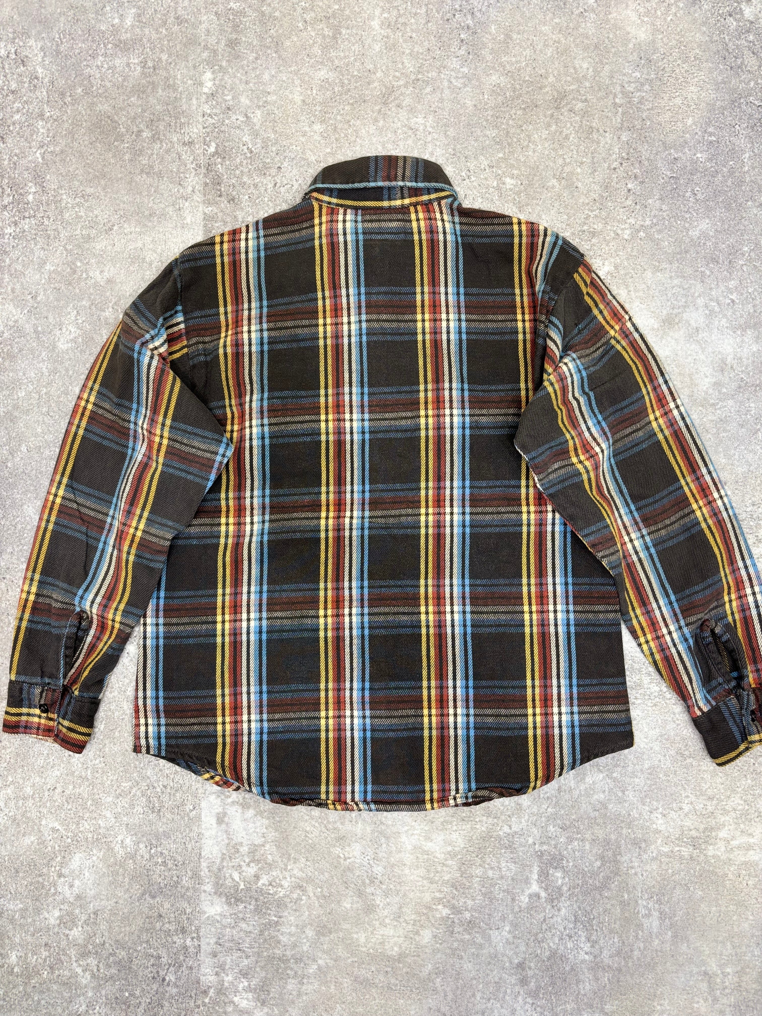~1990s BIG MIKE Plaid Flannel Shirt Black × Multi Stripe Check
