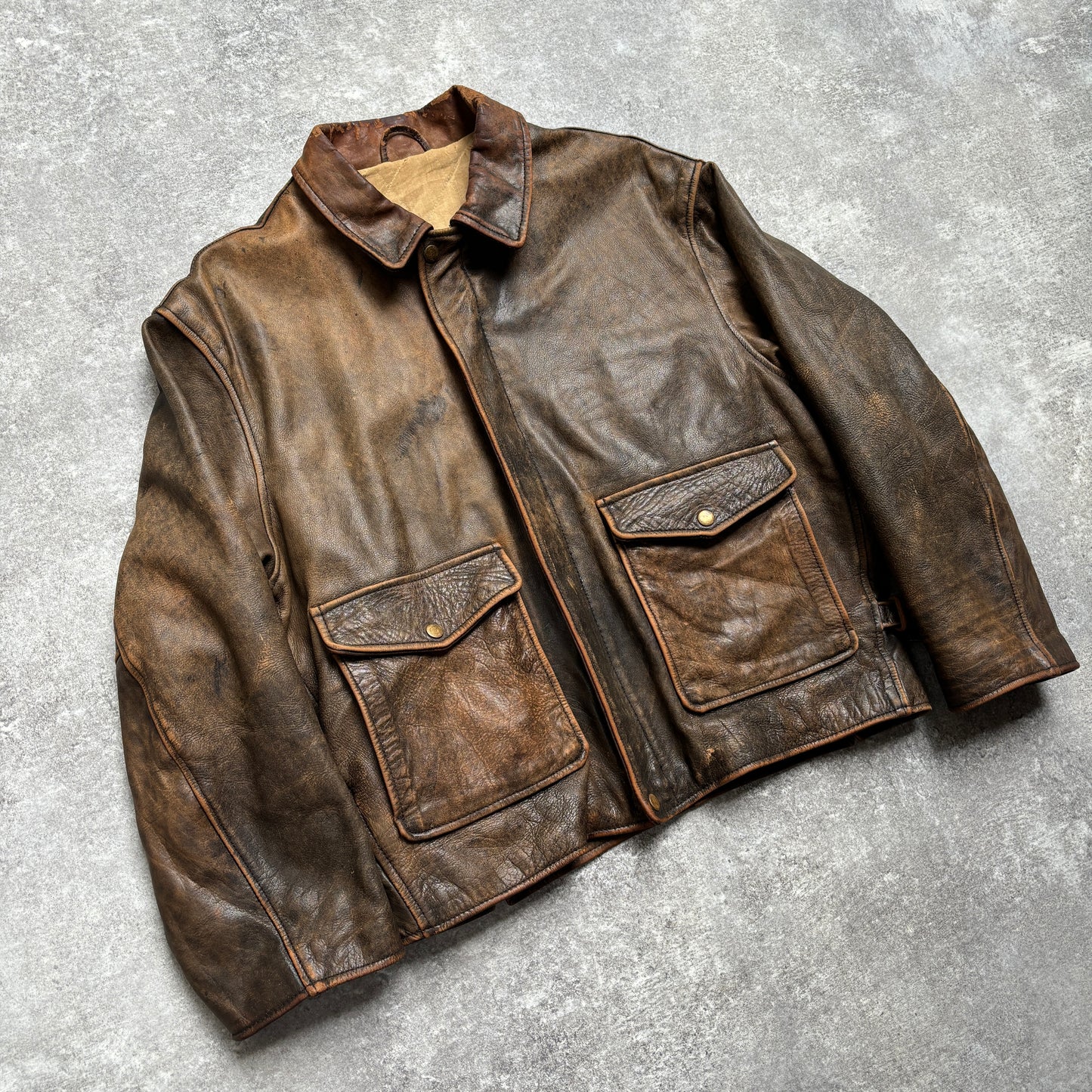 【~1990‘s】VERA PELLE Brown Leather Jacket