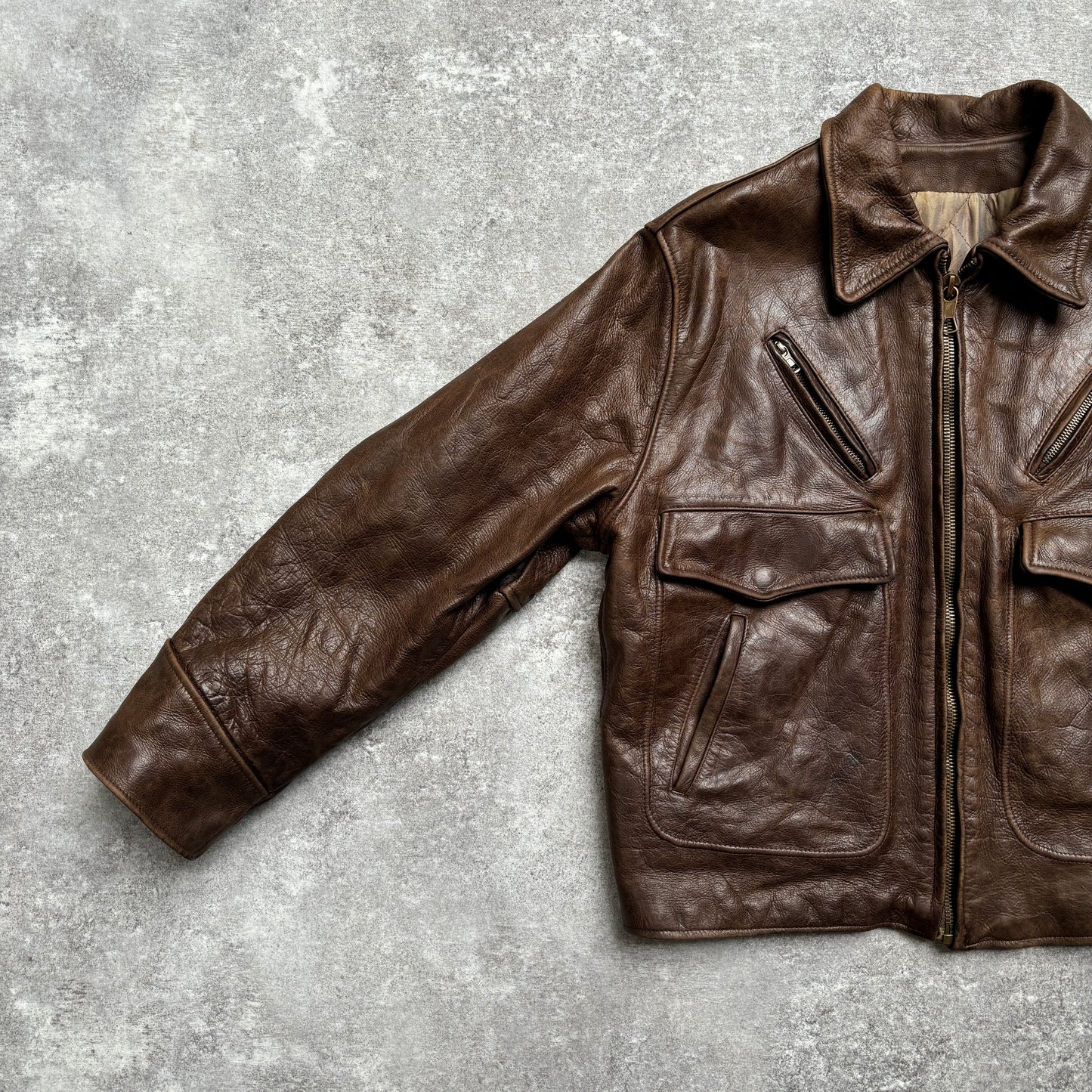 【~1990‘s】Brown Leather Jacket 『WORLD BEATERS』