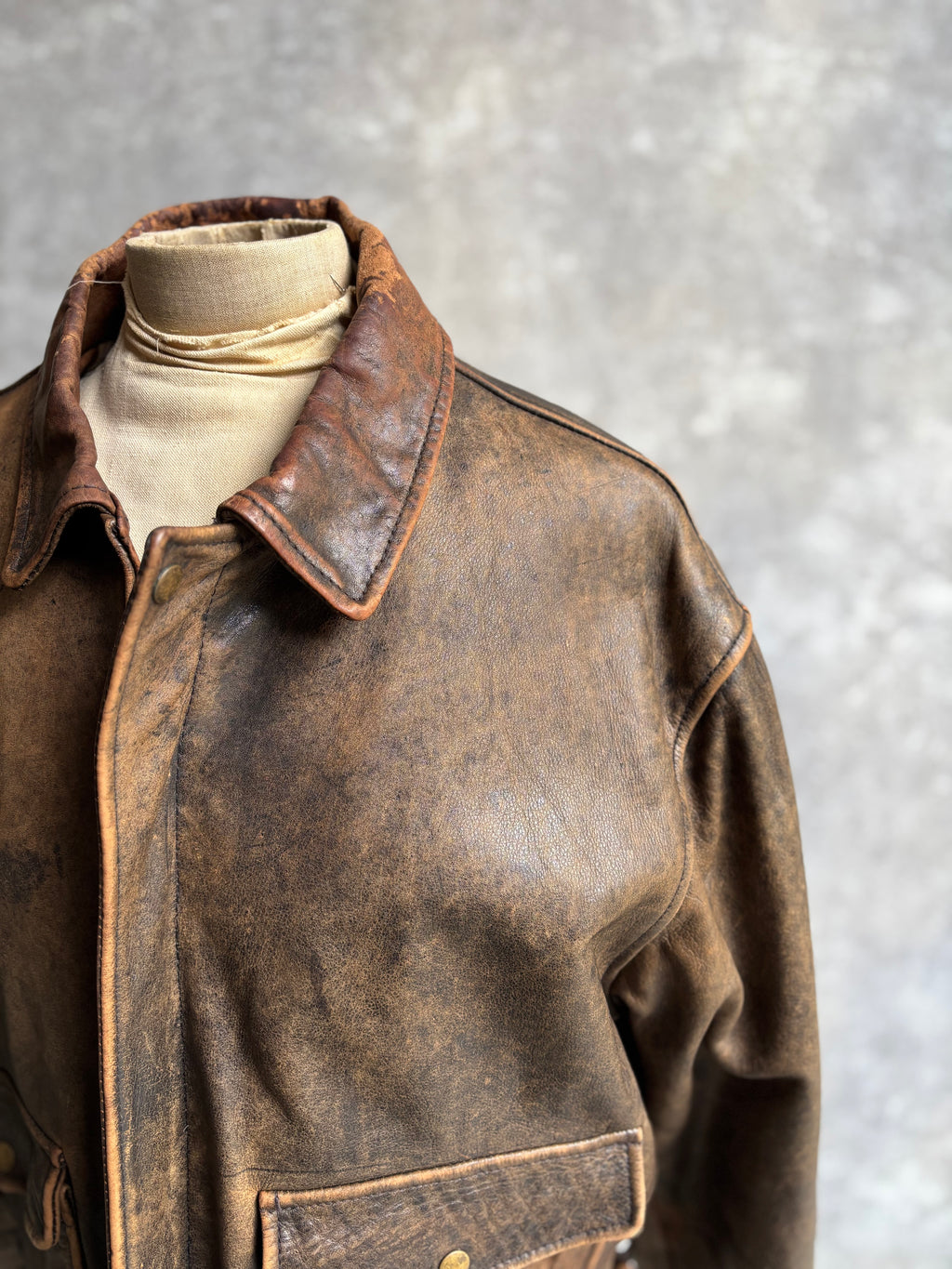 【~1990‘s】VERA PELLE Brown Leather Jacket