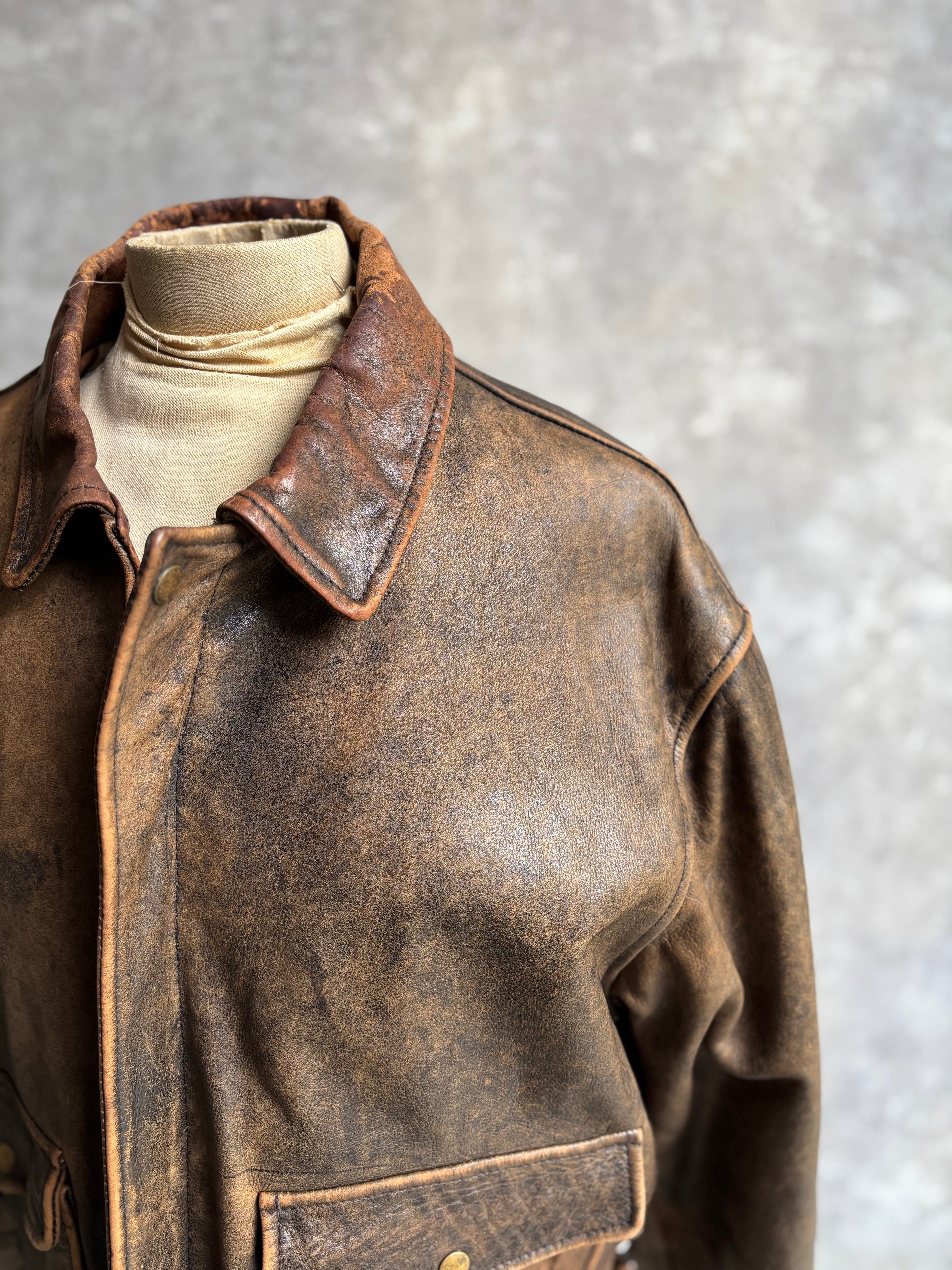 【~1990‘s】VERA PELLE Brown Leather Jacket