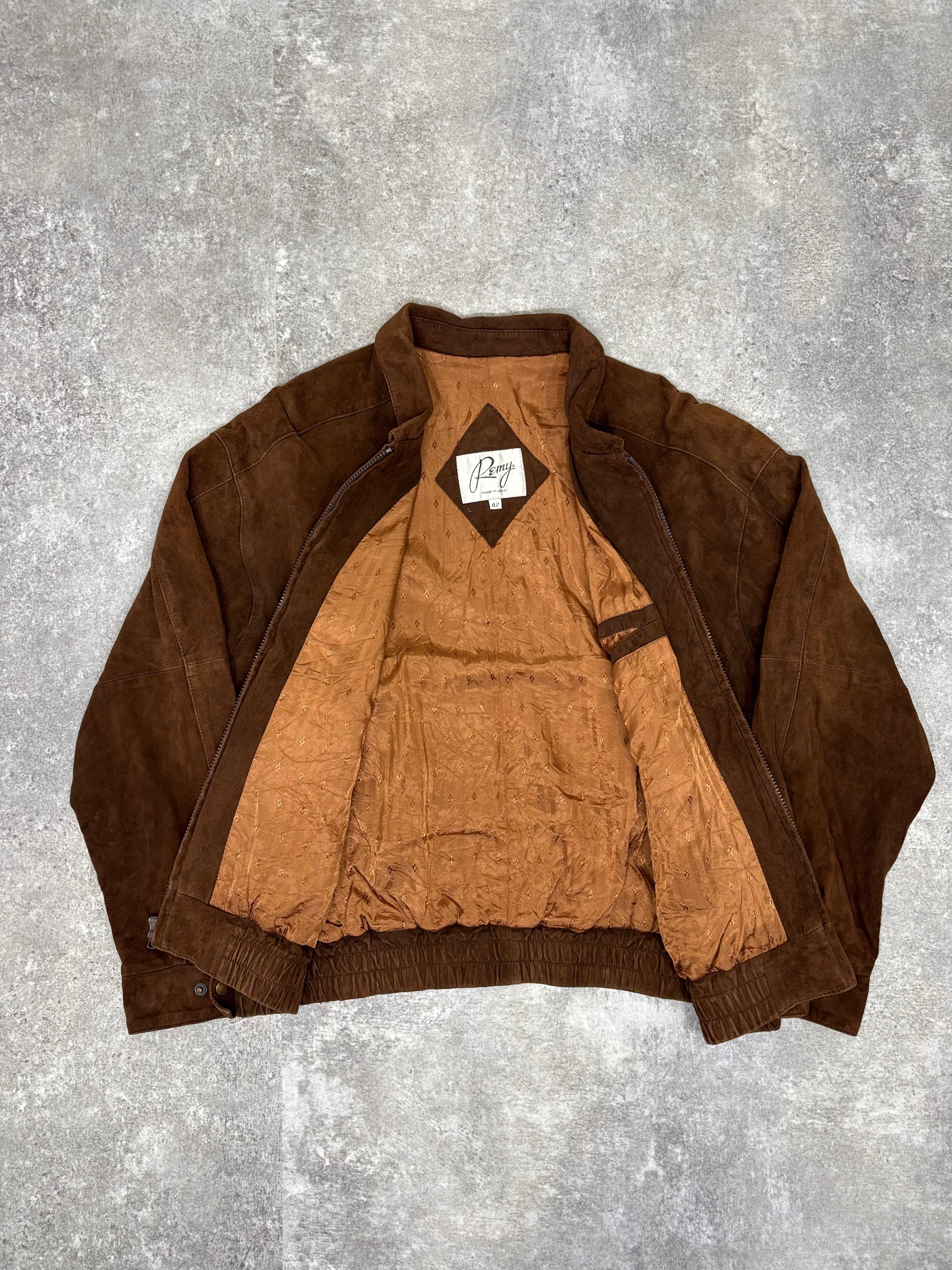 Brown Suede Leather Zip Jacket