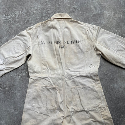 【1940's】Aviation Service Inc. White Coveralls 月桂樹ボタン