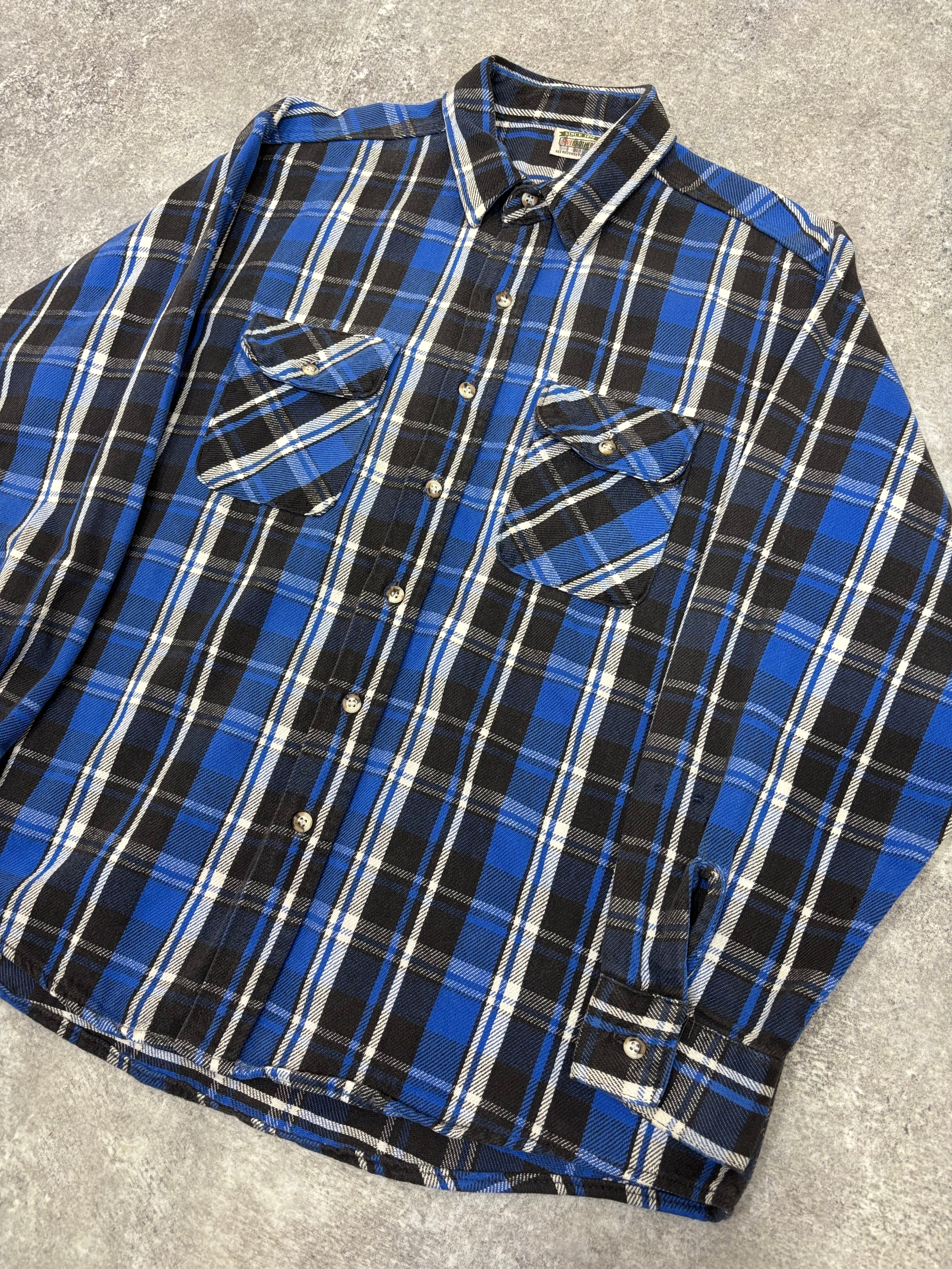 1990s Five Brother Flannel Shirt Blue × Black Check