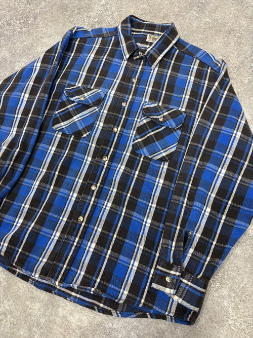 1990s Five Brother Flannel Shirt Blue × Black Check