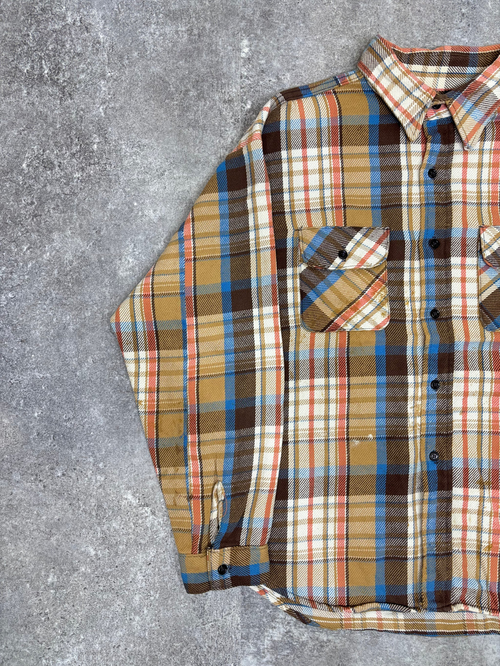 ~1980s Five Brother Flannel Shirt Brown × Blue × Cream Check