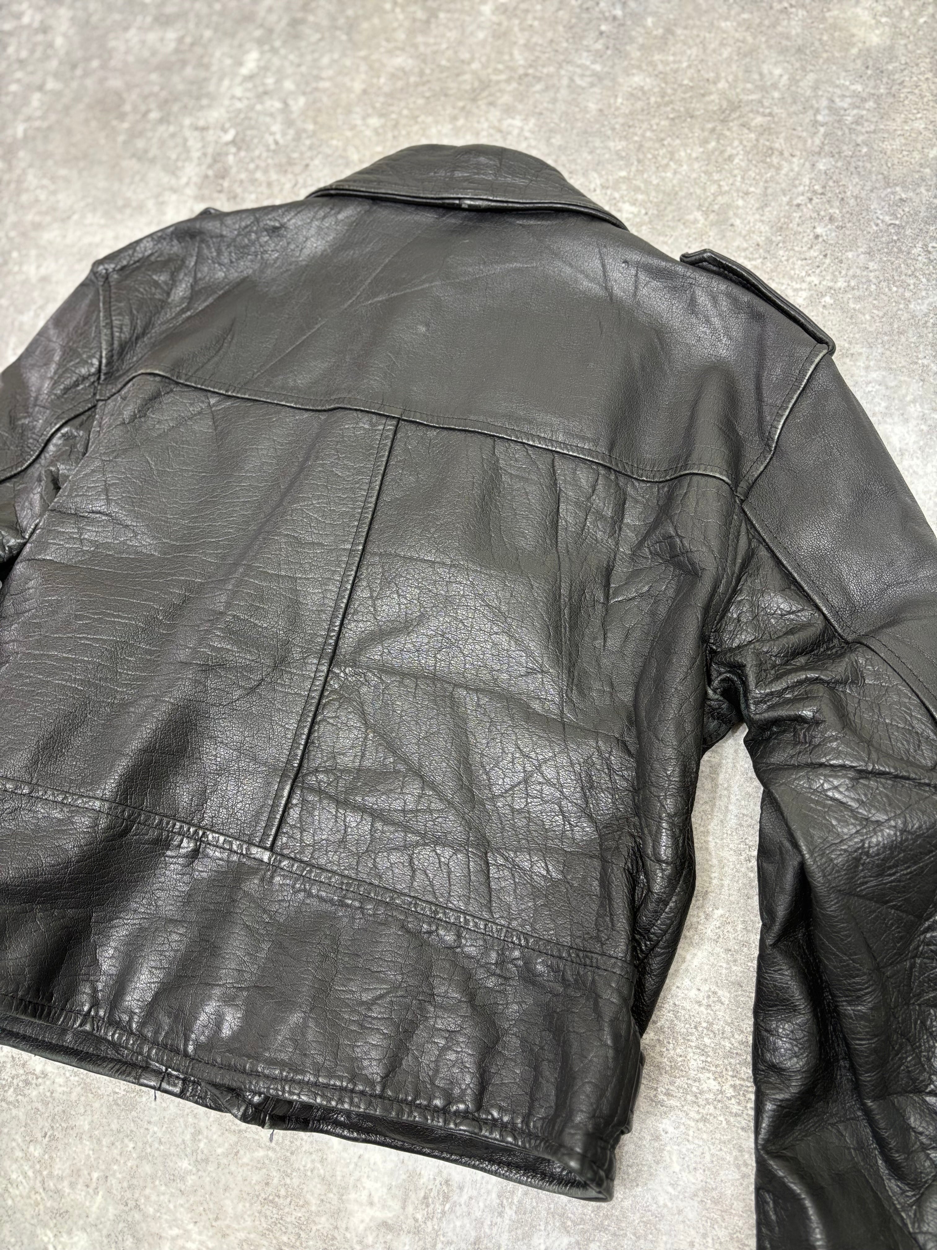 ~1990s Vintage Double Riders Leather Jacket Black