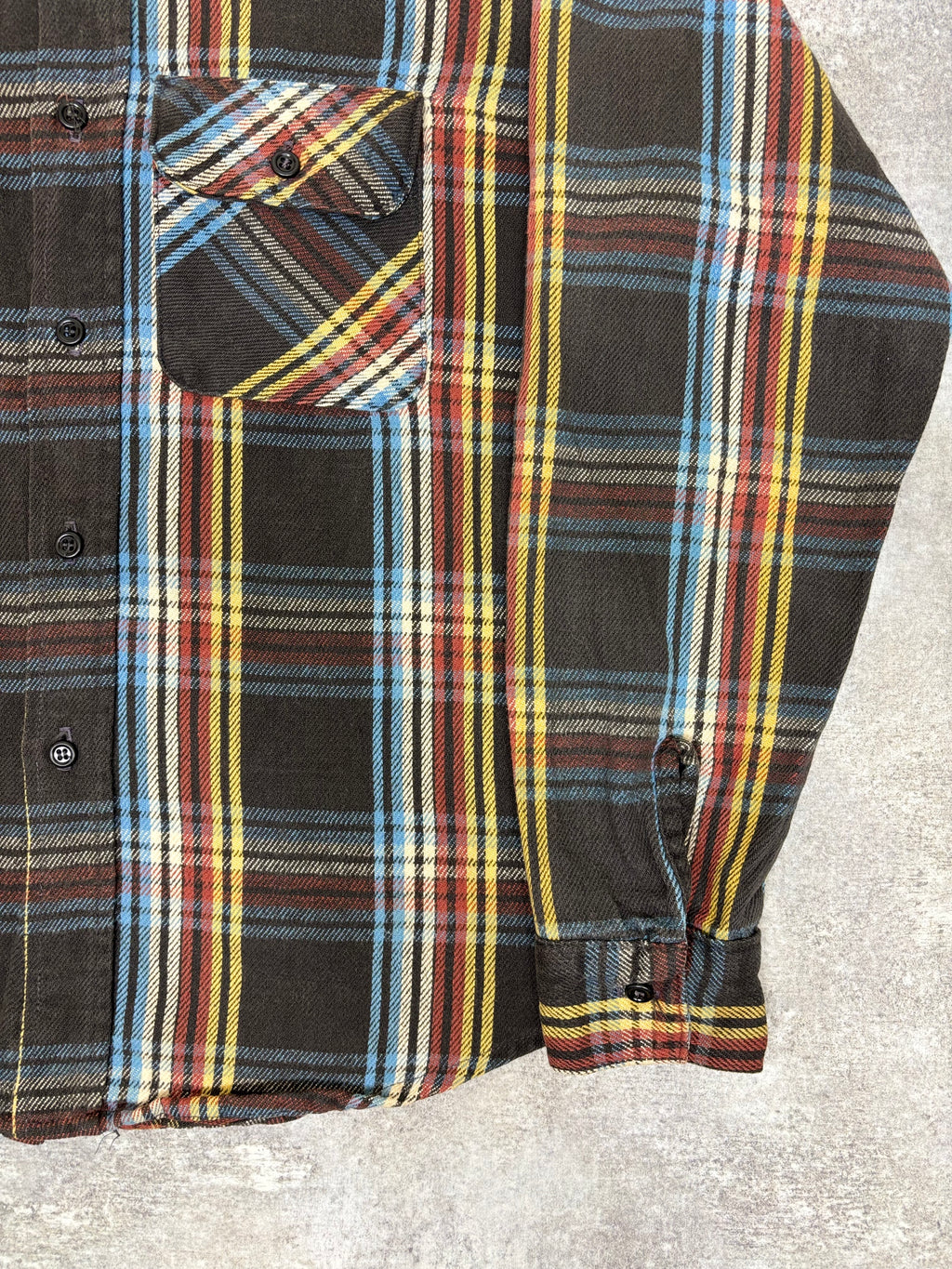 ~1990s BIG MIKE Plaid Flannel Shirt Black × Multi Stripe Check