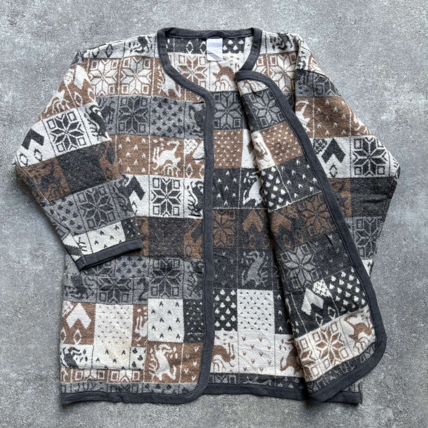 【1980’s】Nordic Pattern Patchwork Fleece Cardigan