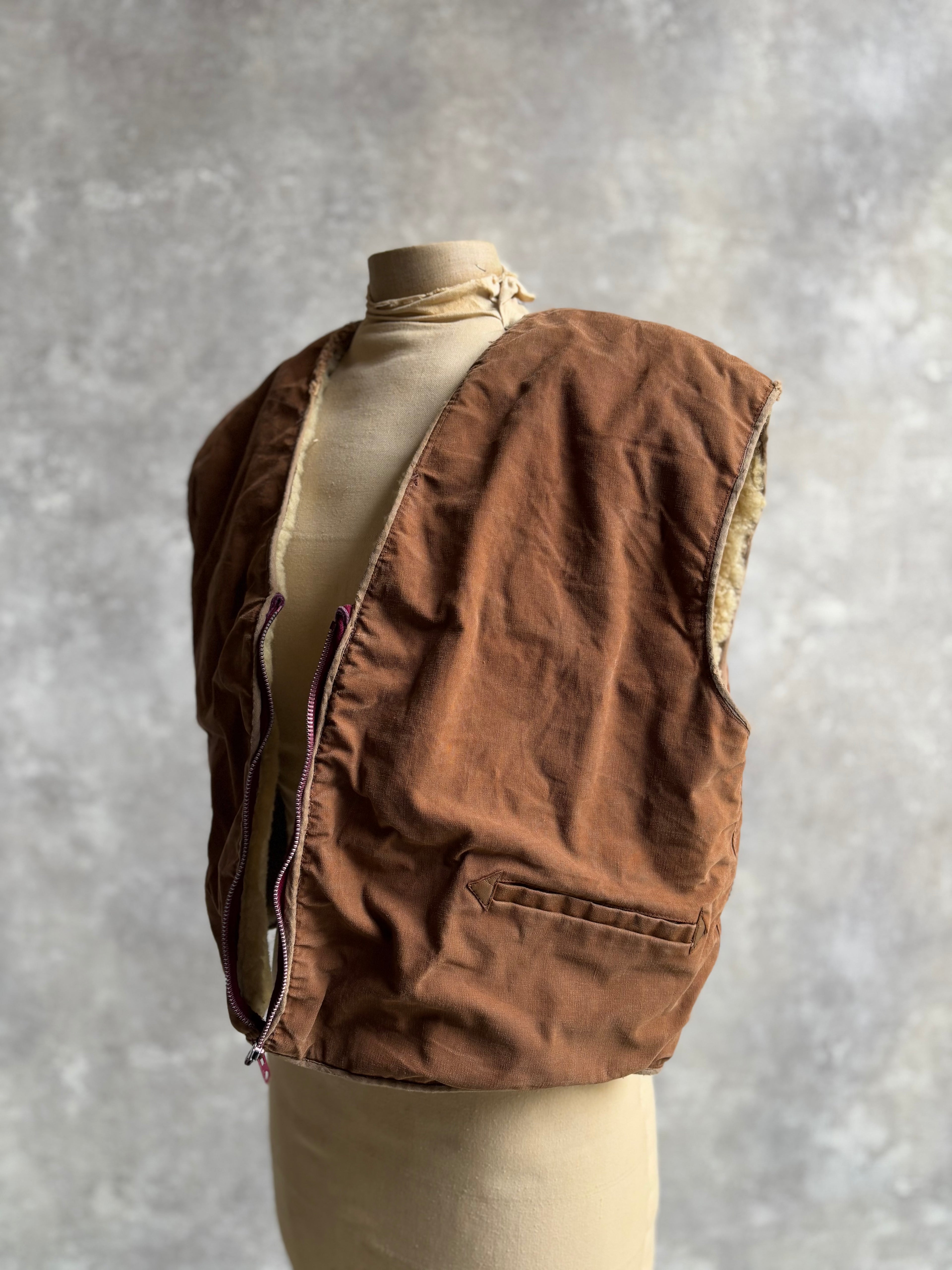 【~1970's】Vintage French Sheep Fleece Canvas Vest