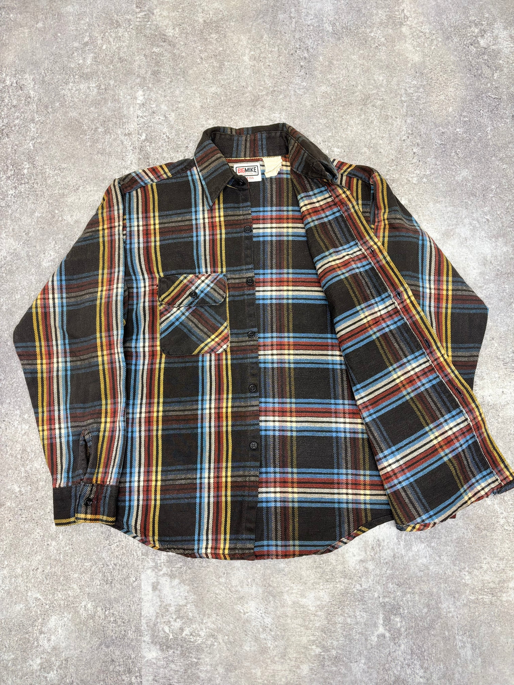 ~1990s BIG MIKE Plaid Flannel Shirt Black × Multi Stripe Check