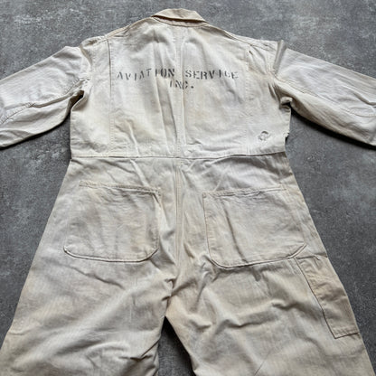 【1940's】Aviation Service Inc. White Coveralls 月桂樹ボタン