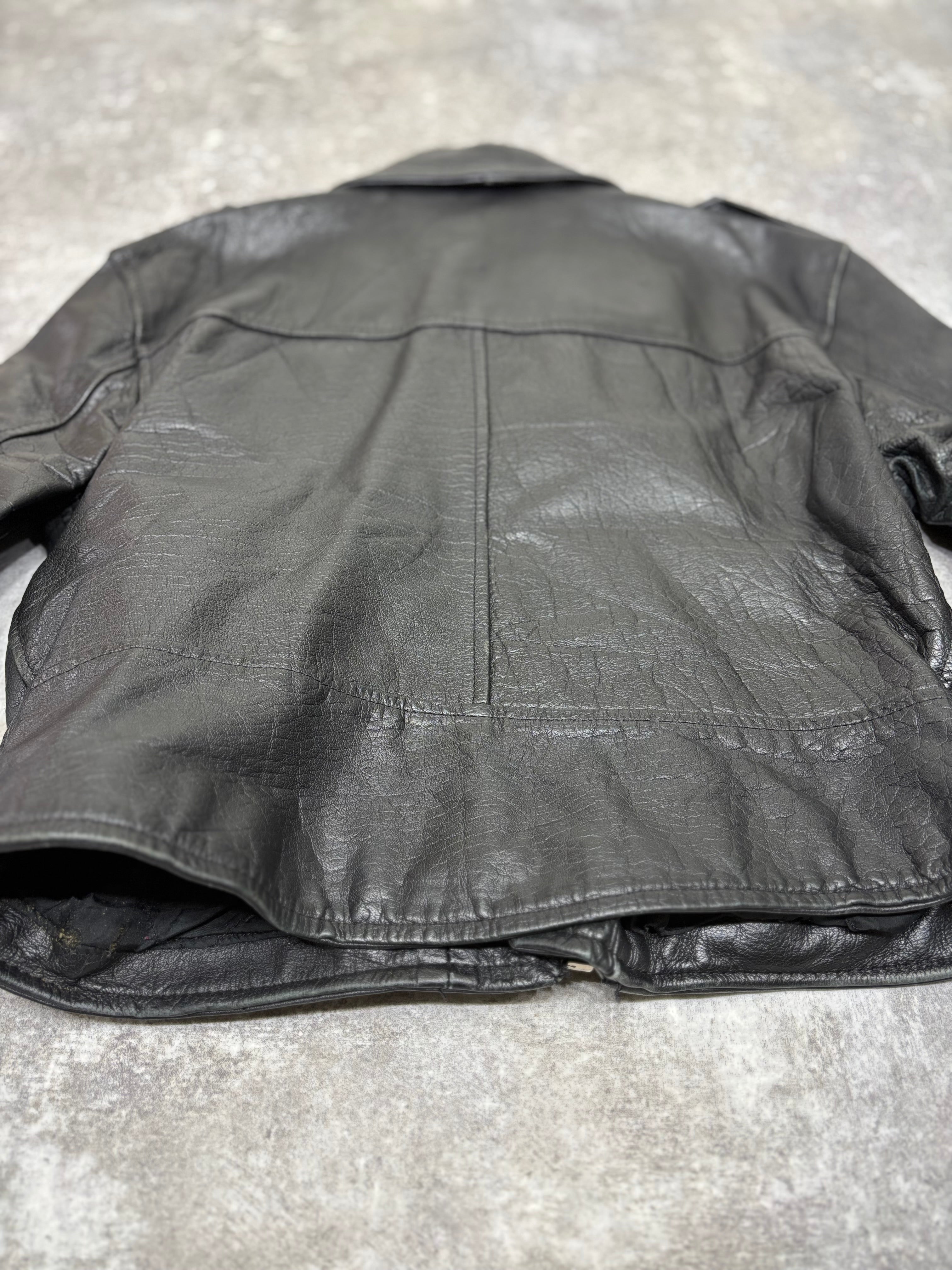 ~1990s Vintage Double Riders Leather Jacket Black