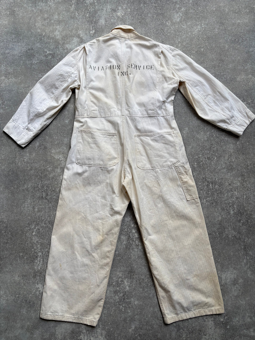 【1940's】Aviation Service Inc. White Coveralls 月桂樹ボタン