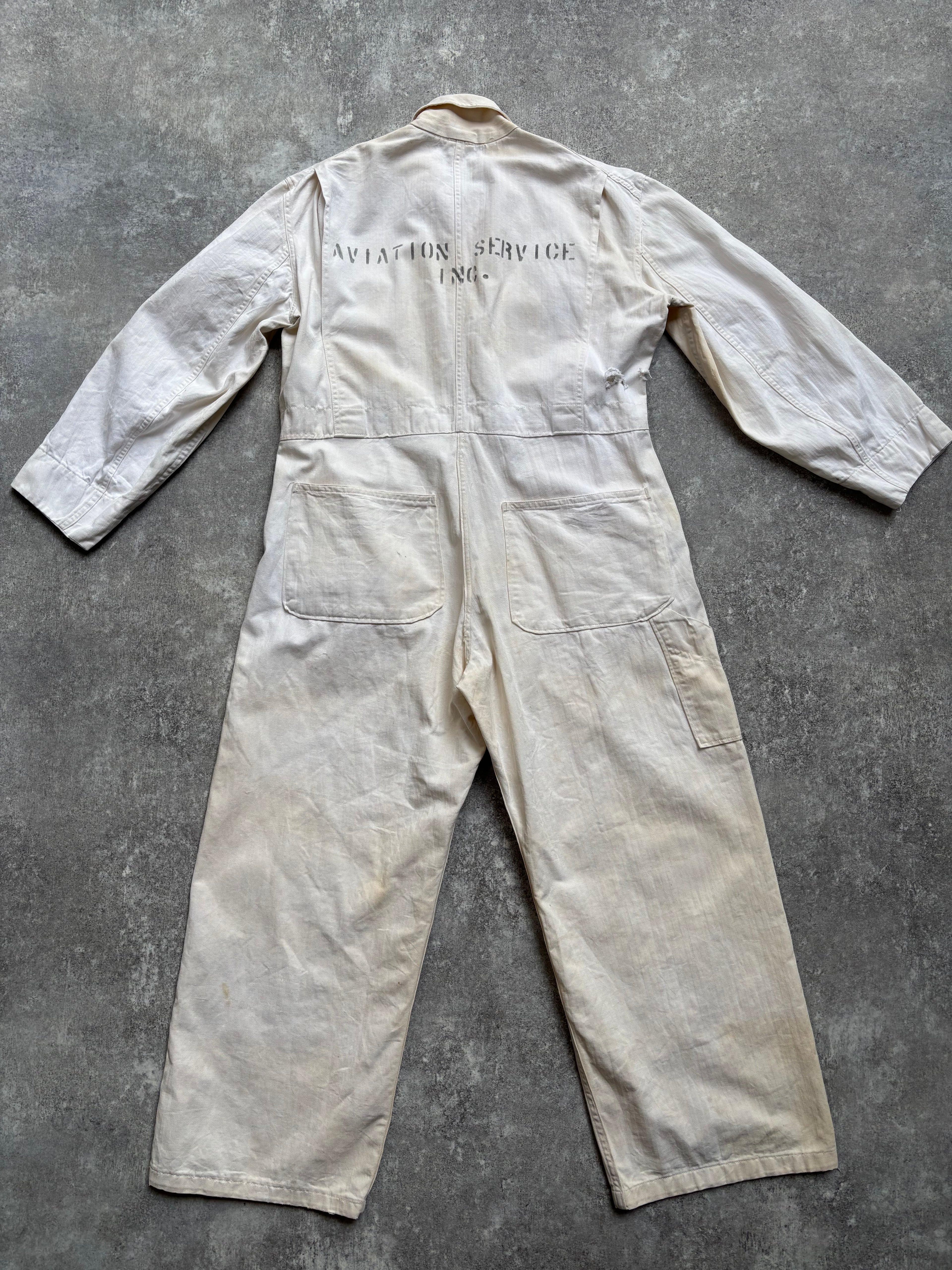 【1940's】Aviation Service Inc. White Coveralls 月桂樹ボタン