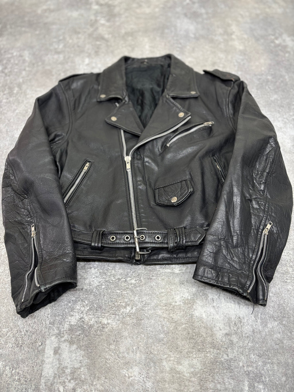 ~1990s Vintage Double Riders Leather Jacket Black