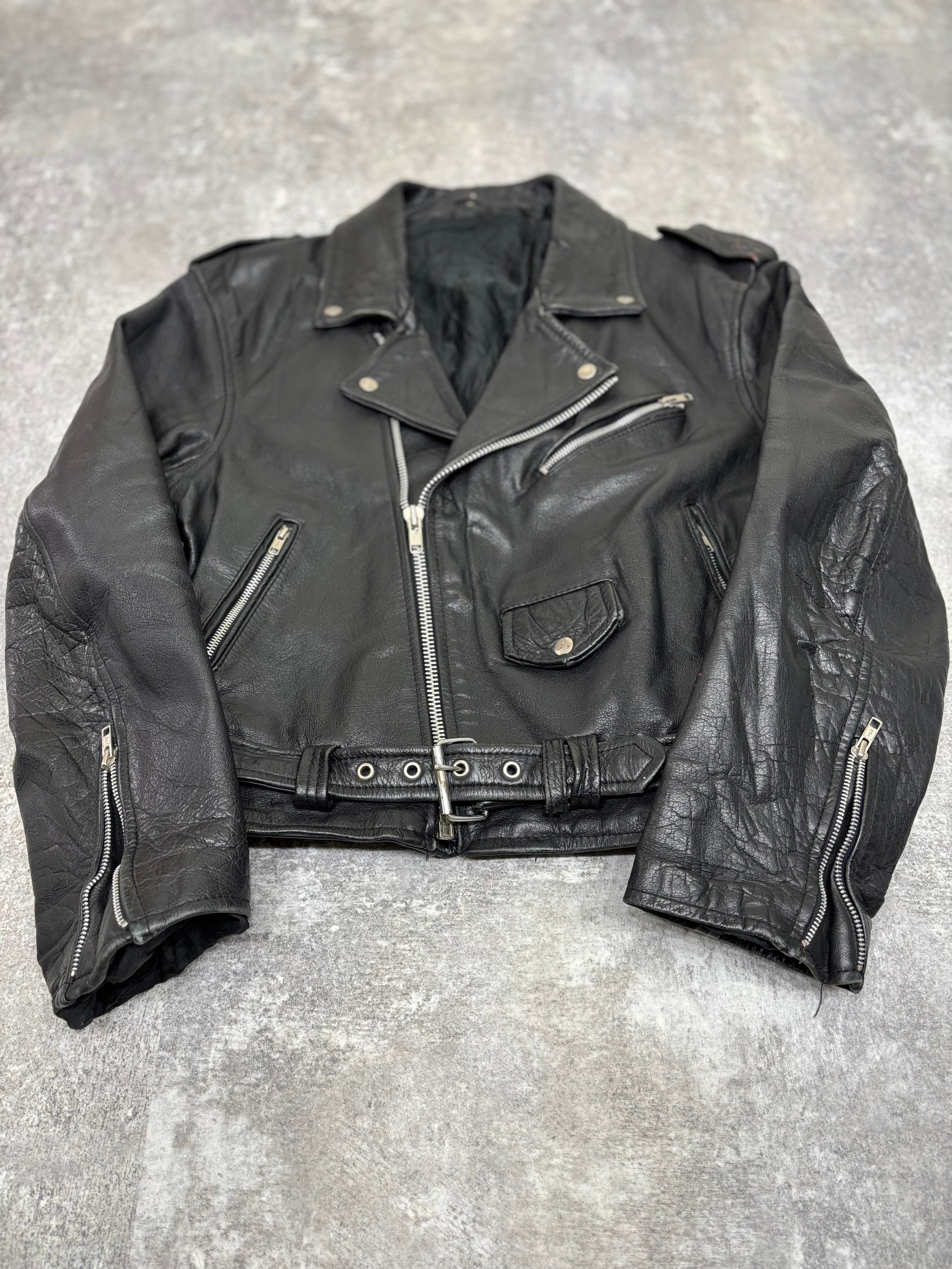~1990s Vintage Double Riders Leather Jacket Black
