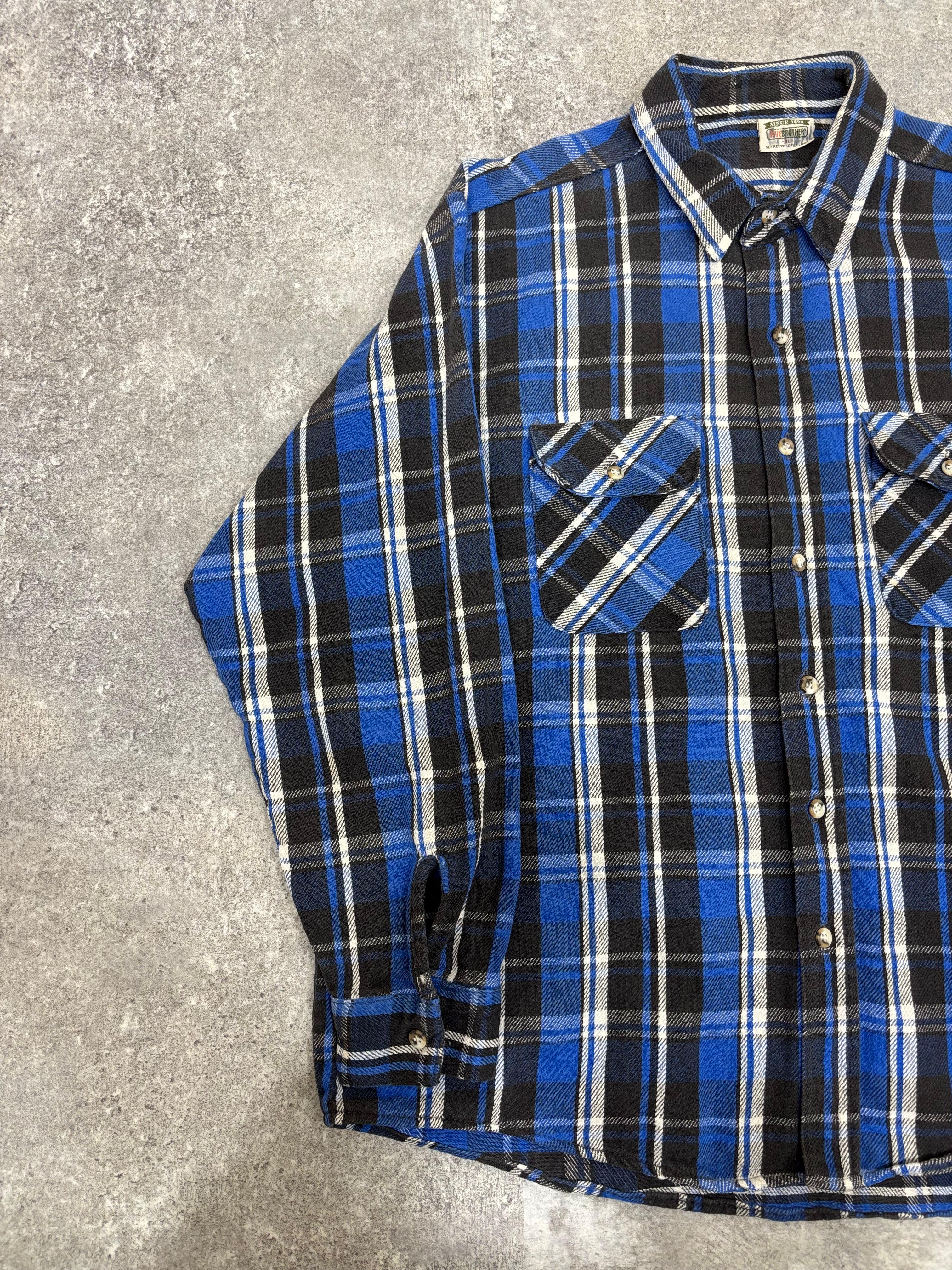 1990s Five Brother Flannel Shirt Blue × Black Check