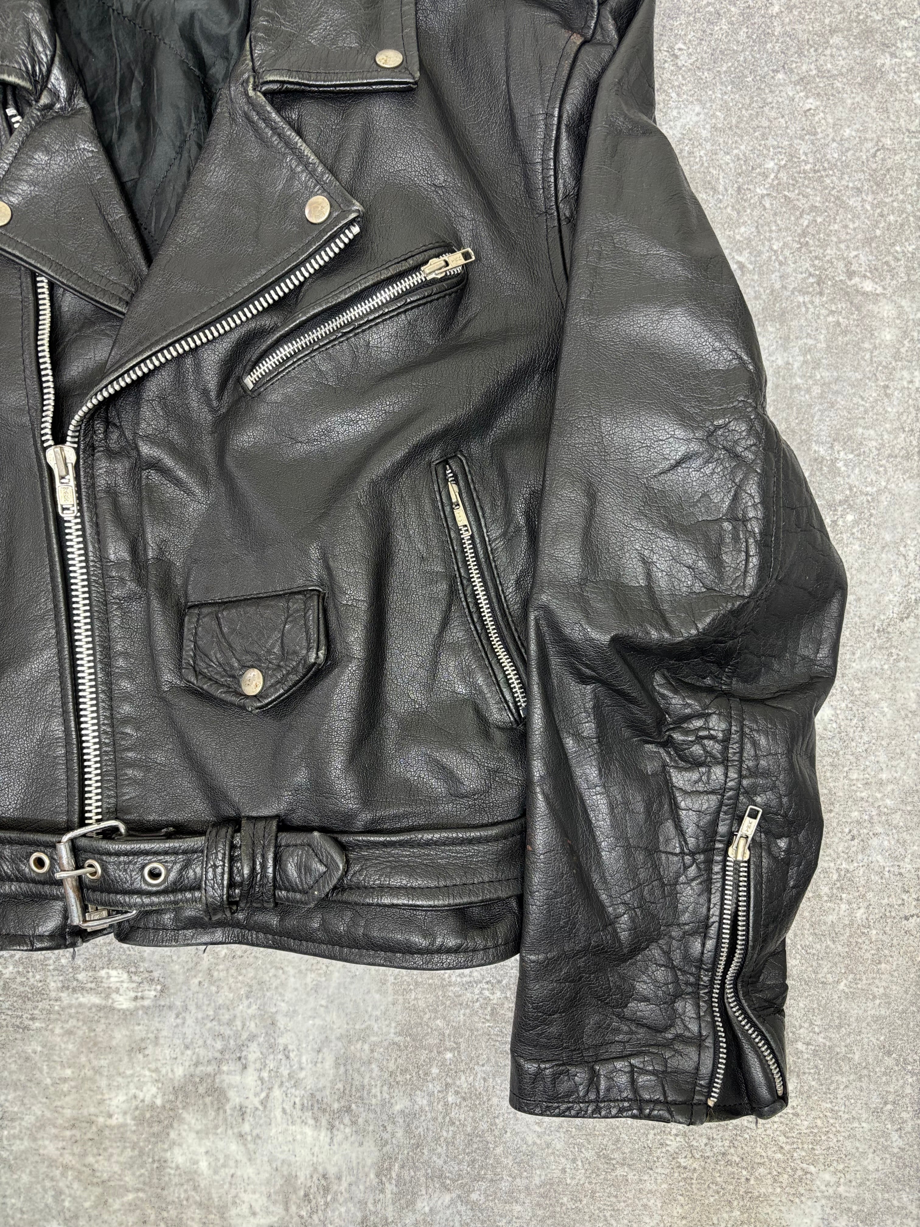 1990s Vintage Double Riders Leather Jacket Black – WITH GROW