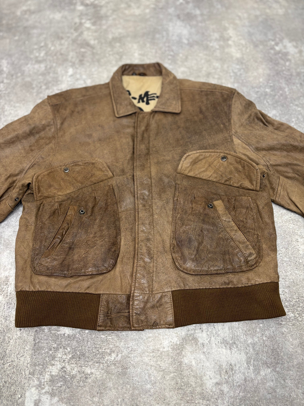 1990s Vintage Leather Flight Jacket “FLIGHT-BOMBER” by WEAR-ME-OUT