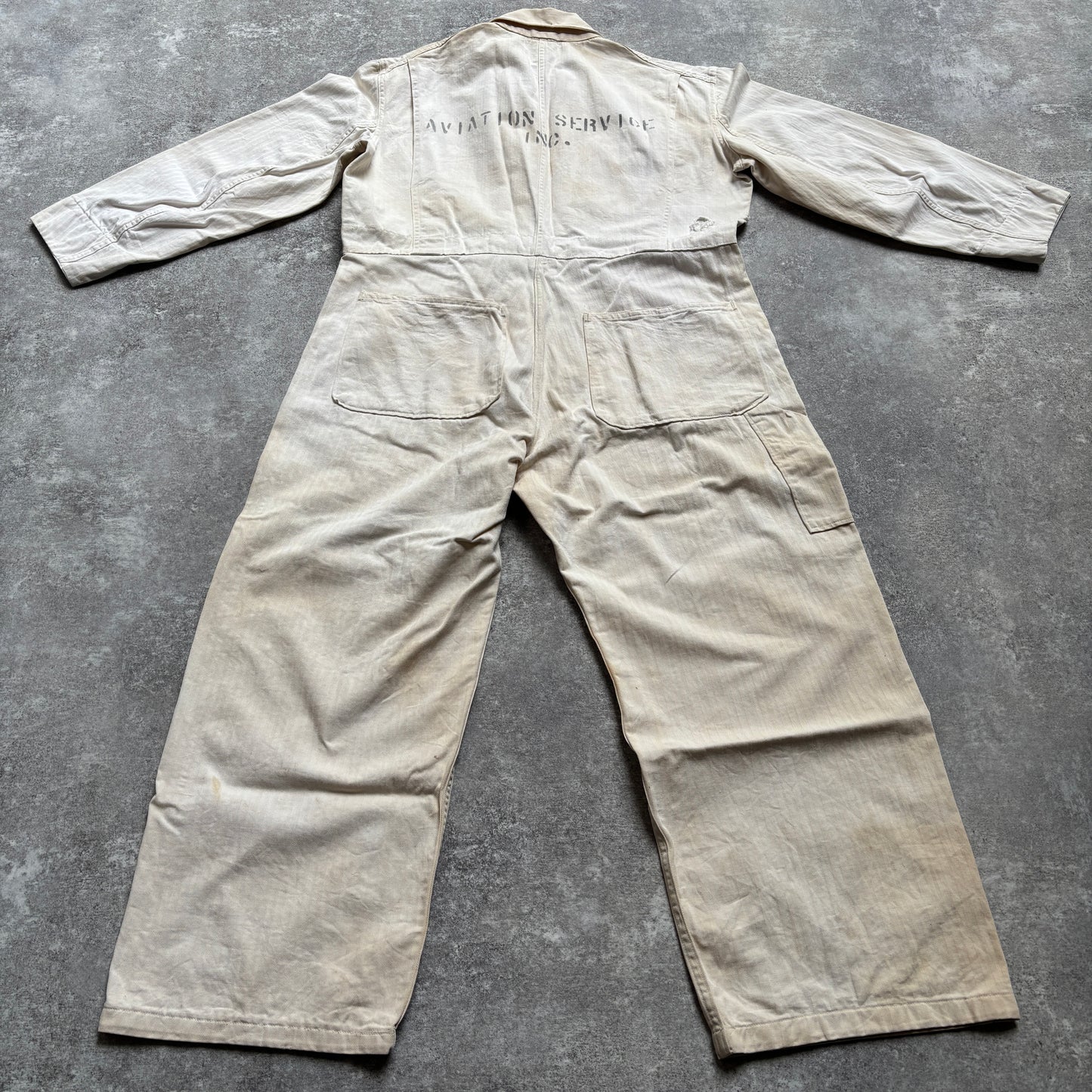 【1940's】Aviation Service Inc. White Coveralls 月桂樹ボタン