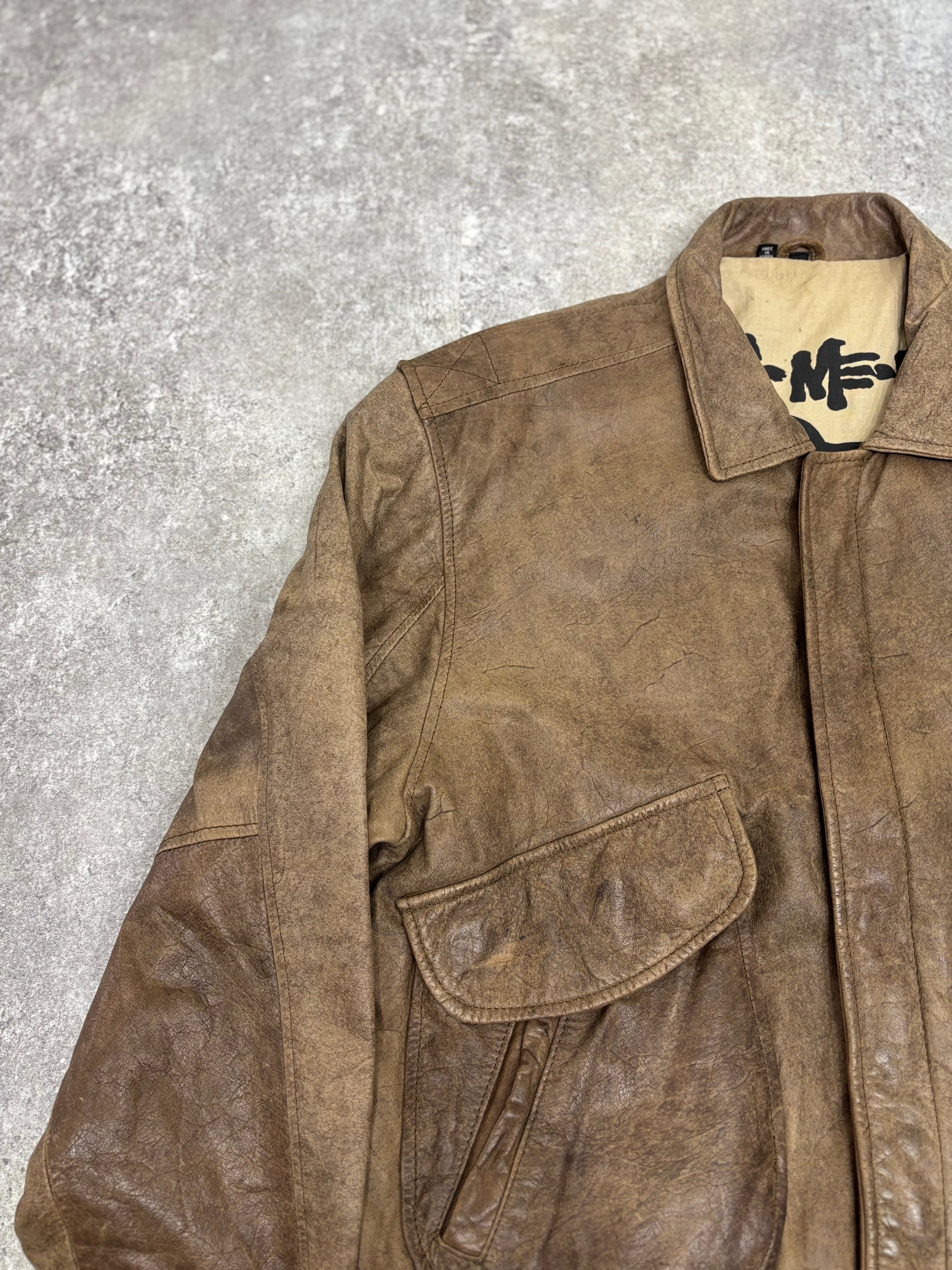 1990s Vintage Leather Flight Jacket “FLIGHT-BOMBER” by WEAR-ME-OUT
