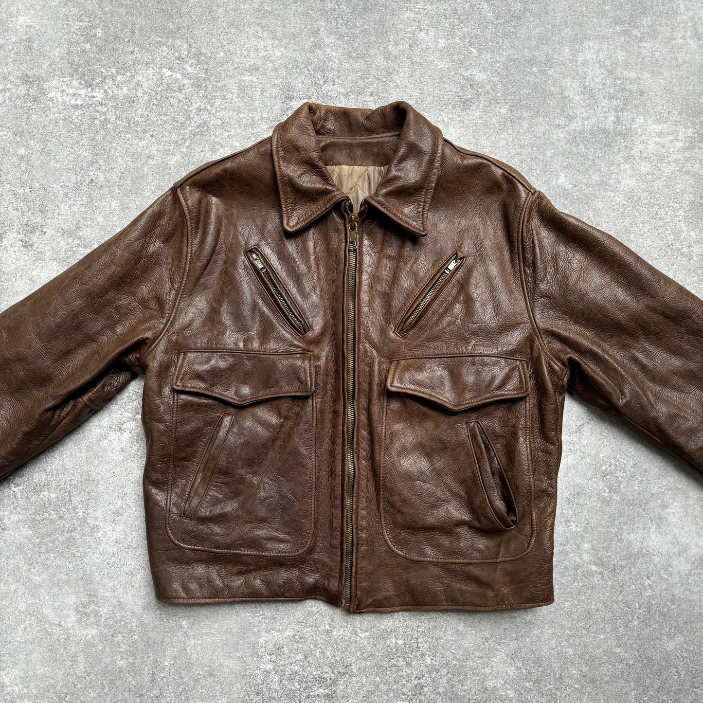 【~1990‘s】Brown Leather Jacket 『WORLD BEATERS』