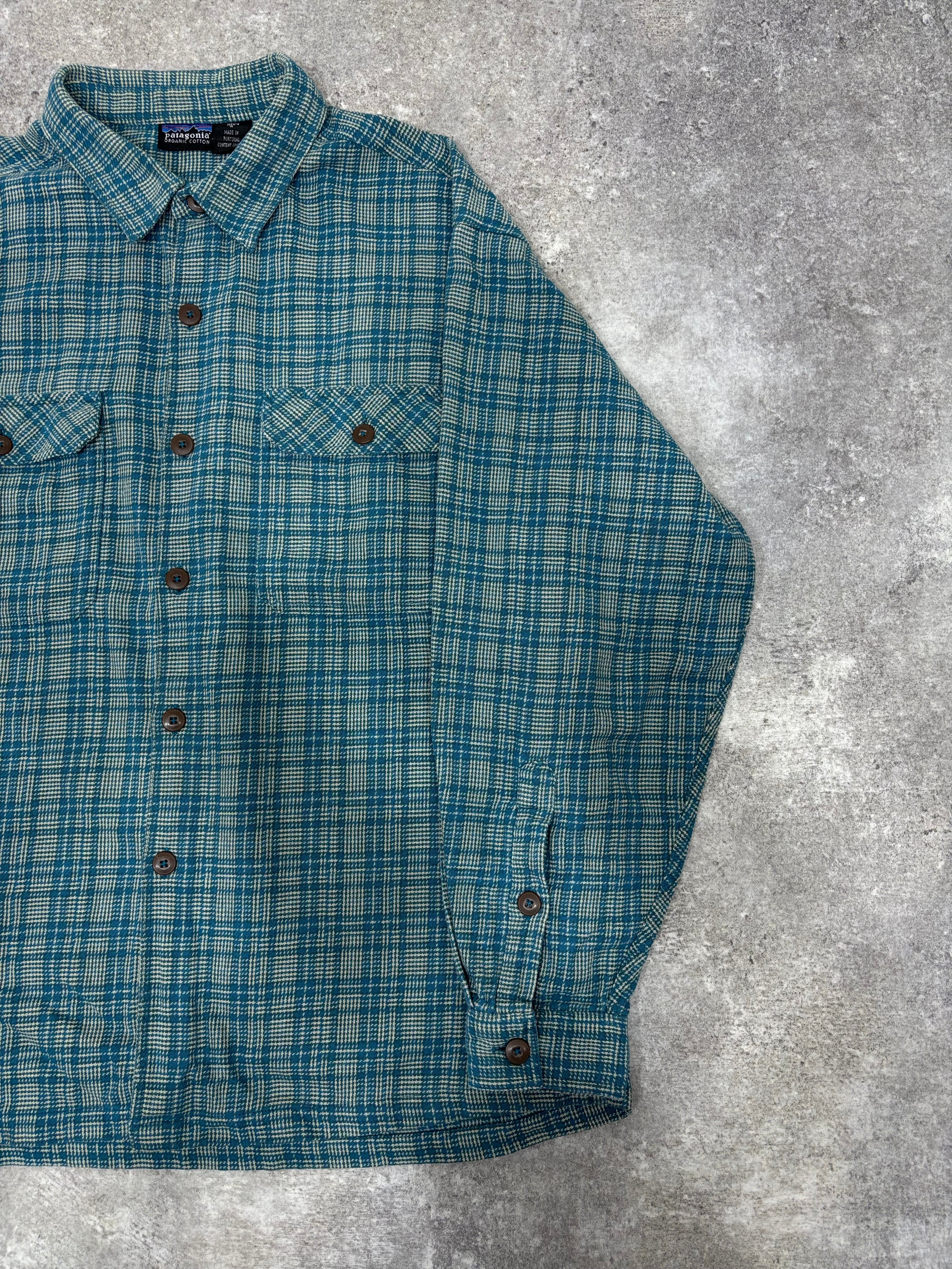 1990s Patagonia Organic Cotton Flannel Shirt Blue Green Check
