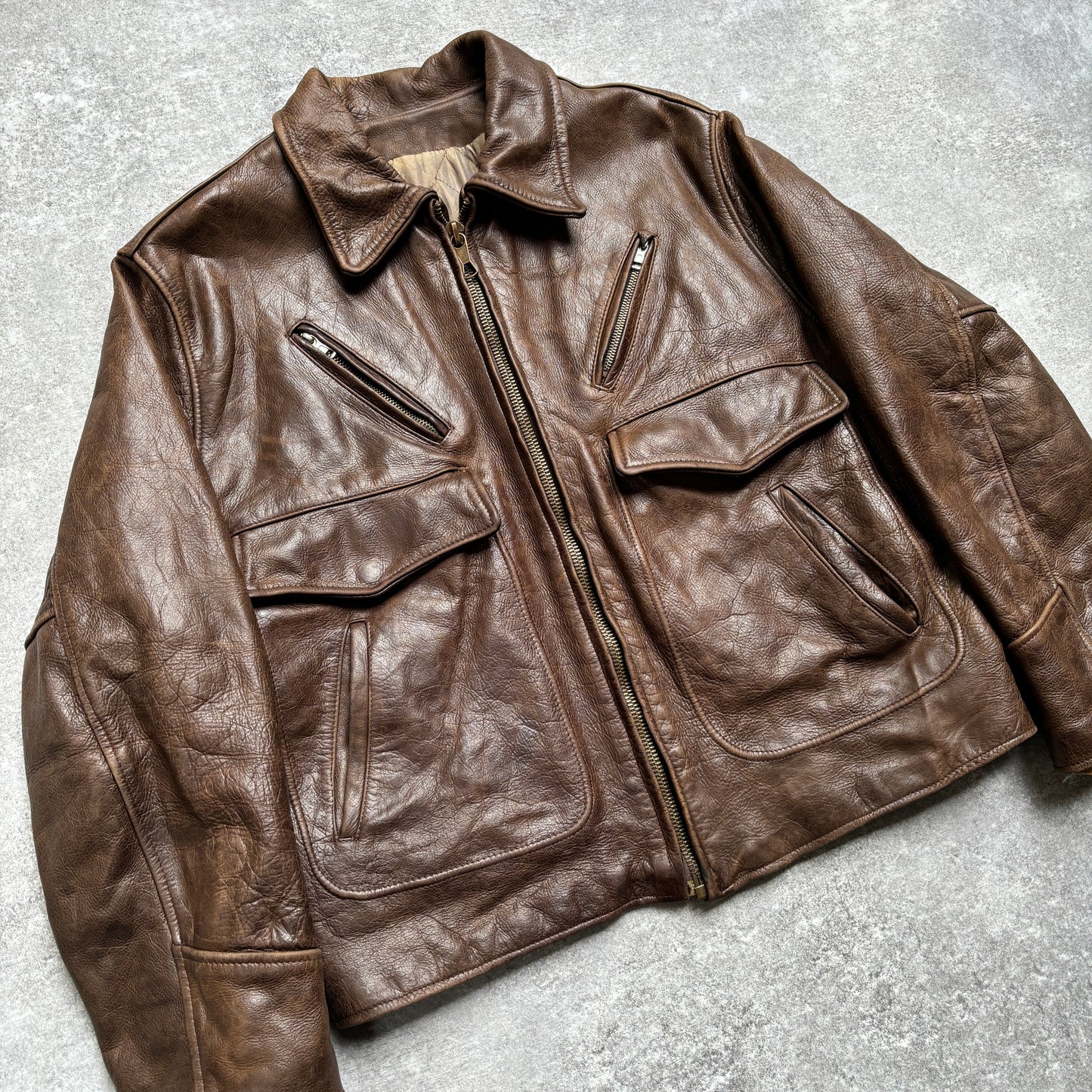 【~1990‘s】Brown Leather Jacket 『WORLD BEATERS』