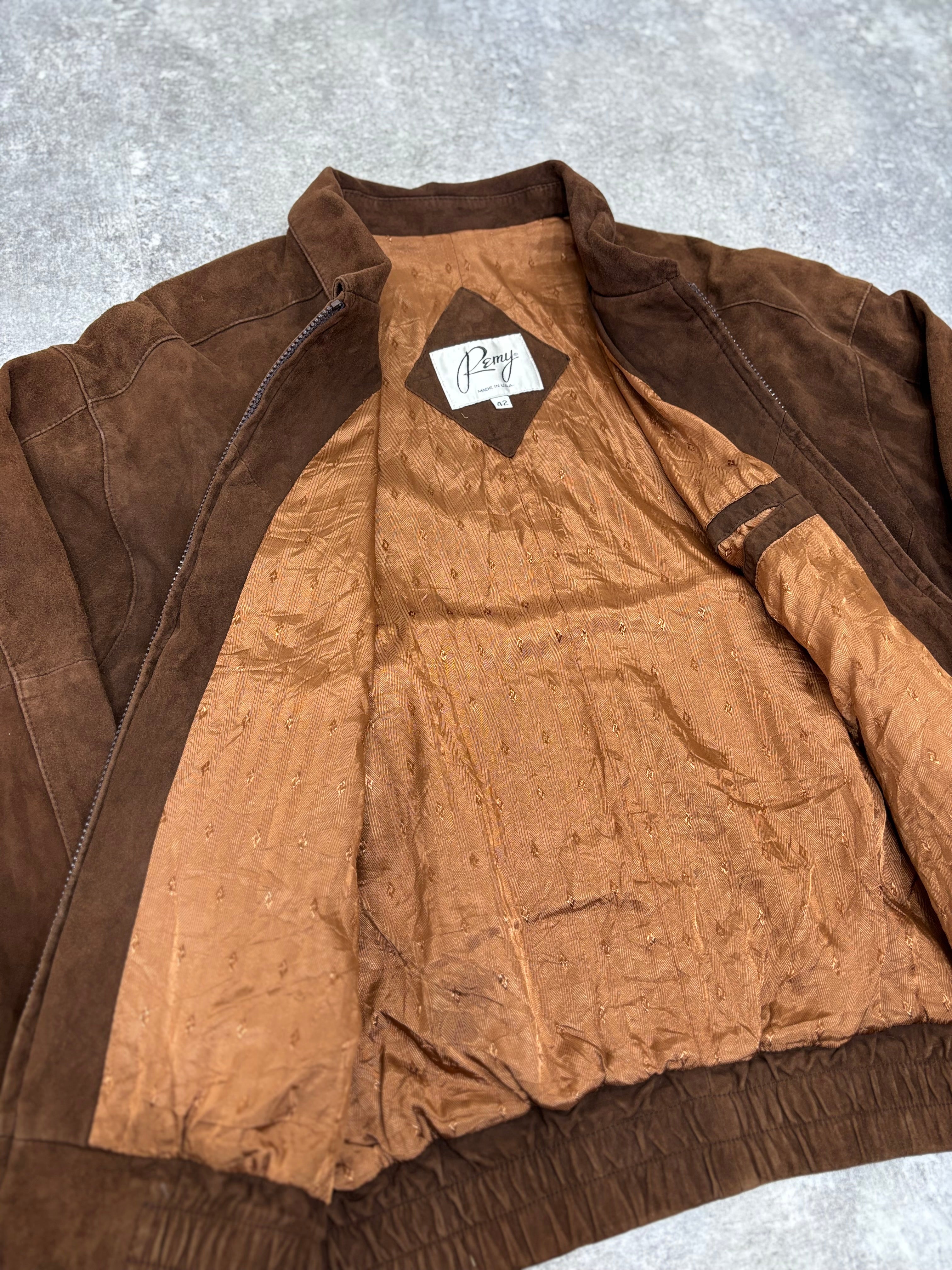 Brown Suede Leather Zip Jacket