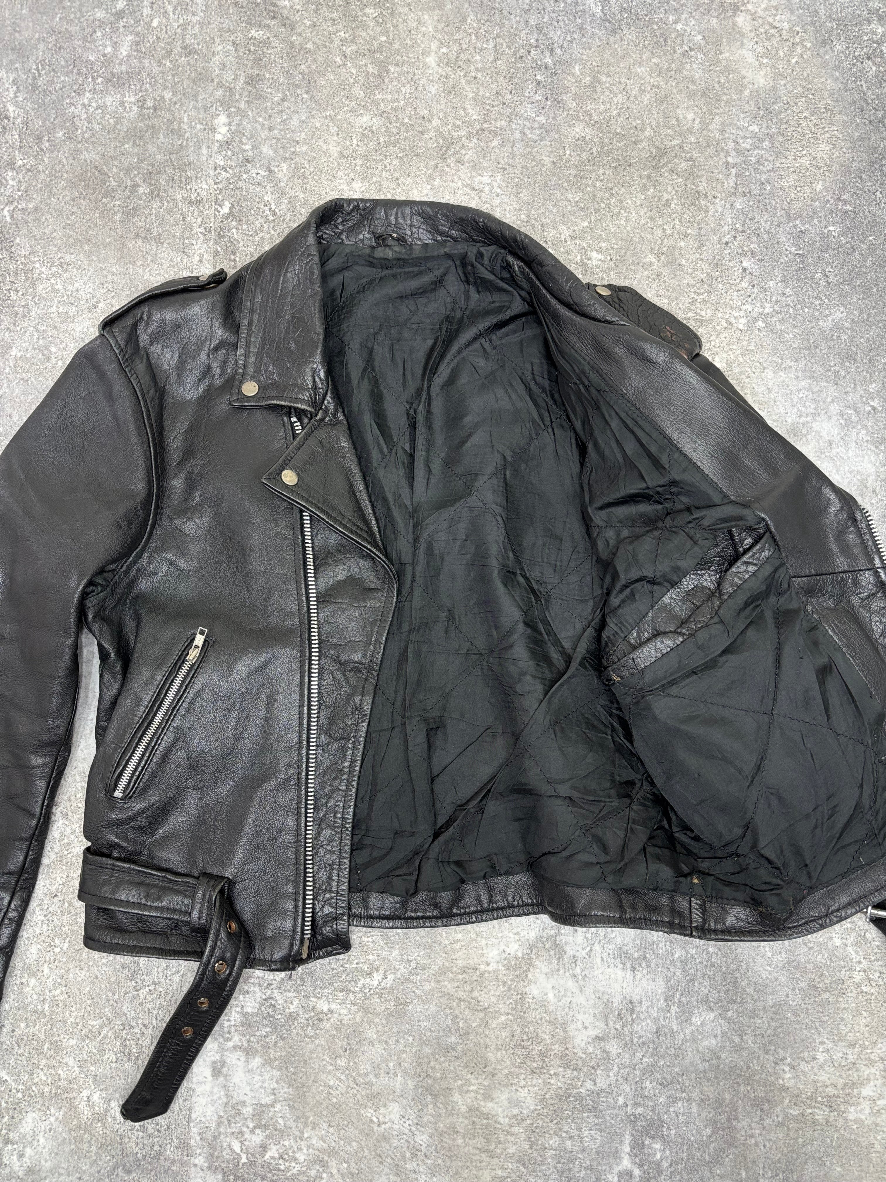~1990s Vintage Double Riders Leather Jacket Black