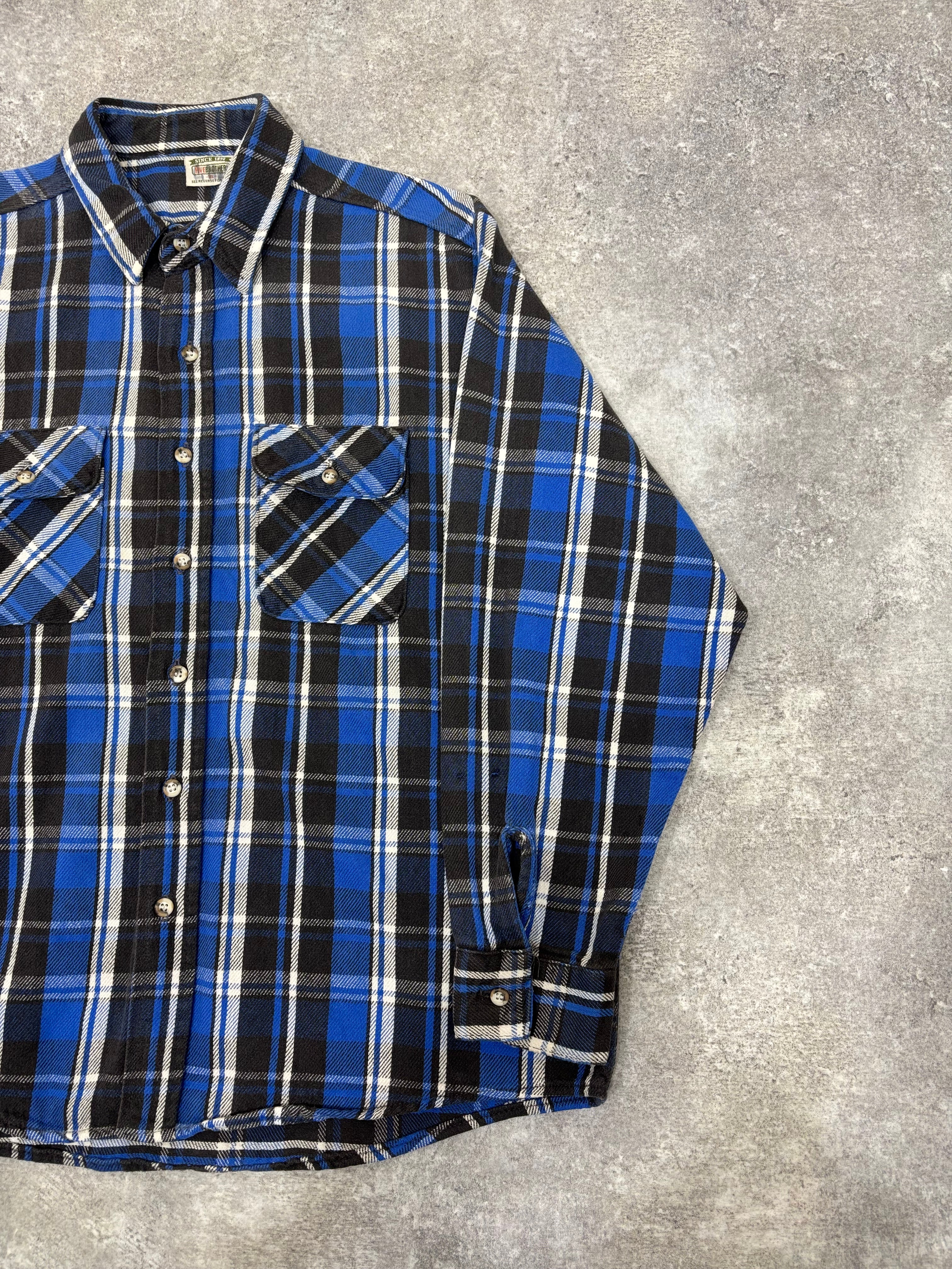 1990s Five Brother Flannel Shirt Blue × Black Check