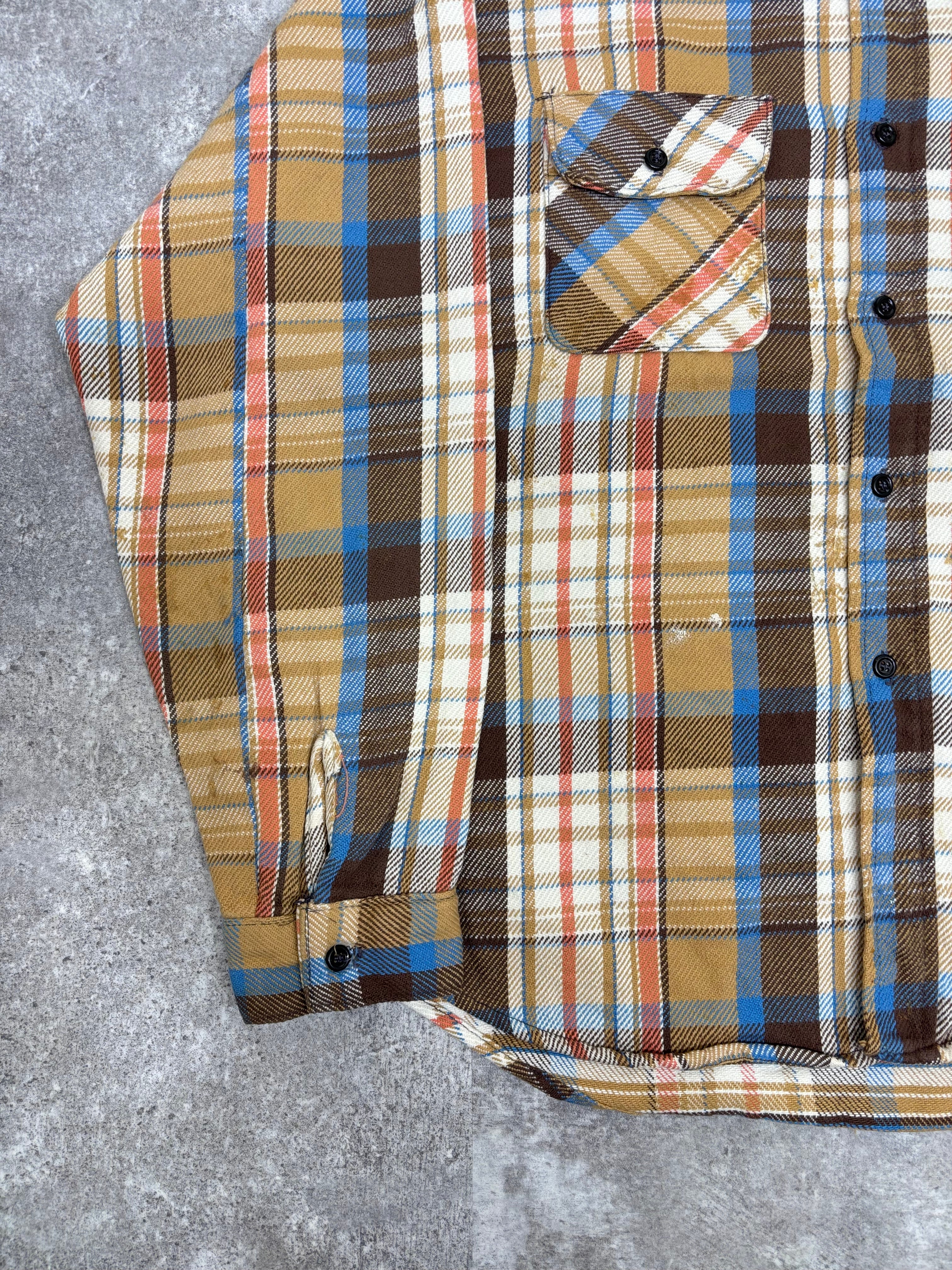 ~1980s Five Brother Flannel Shirt Brown × Blue × Cream Check