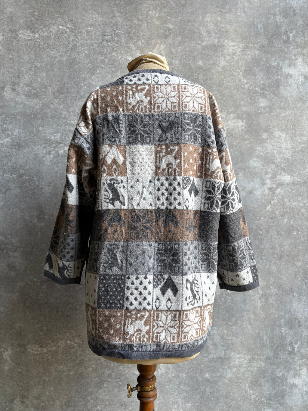 【1980’s】Nordic Pattern Patchwork Fleece Cardigan
