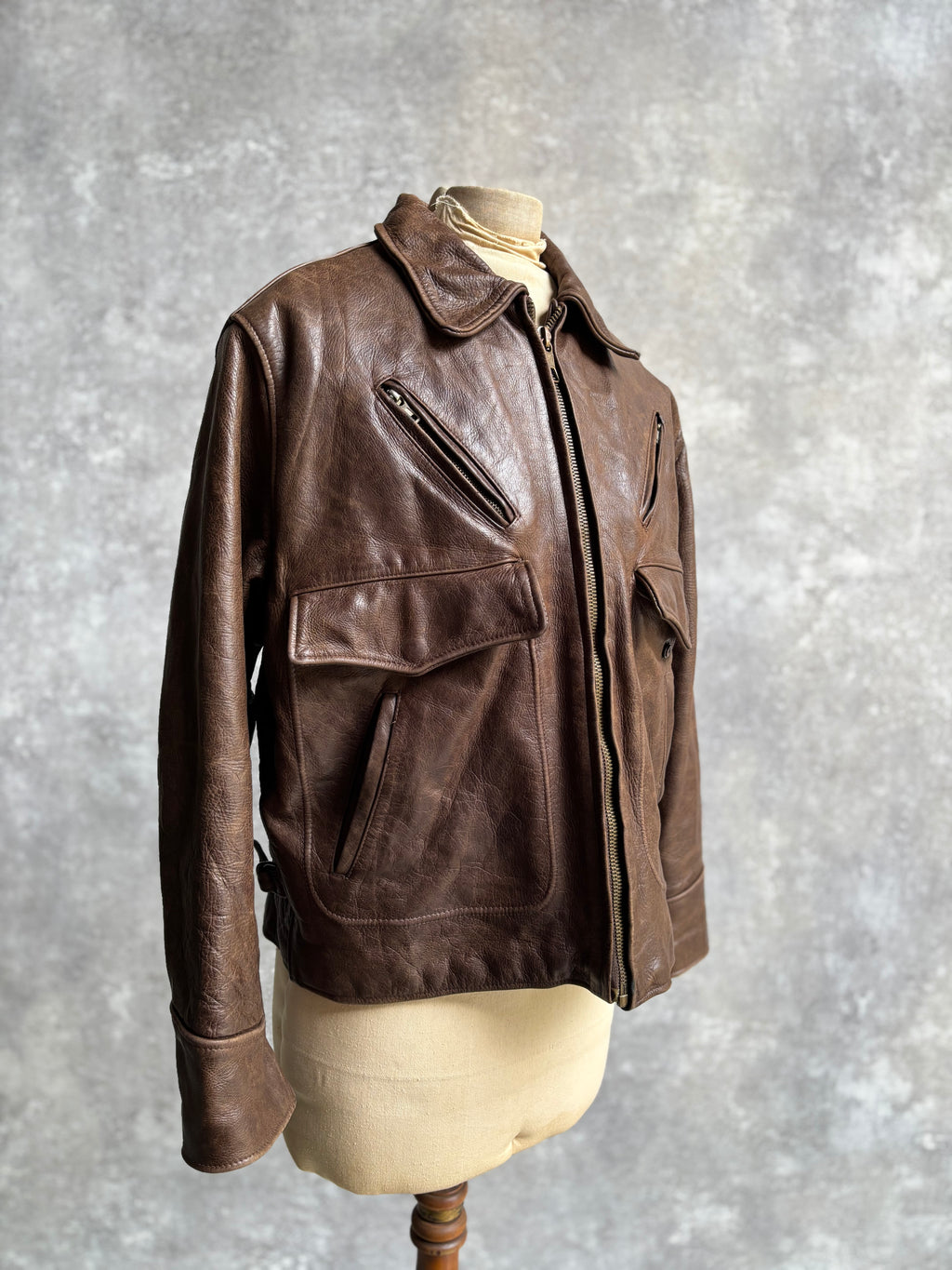 【~1990‘s】Brown Leather Jacket 『WORLD BEATERS』