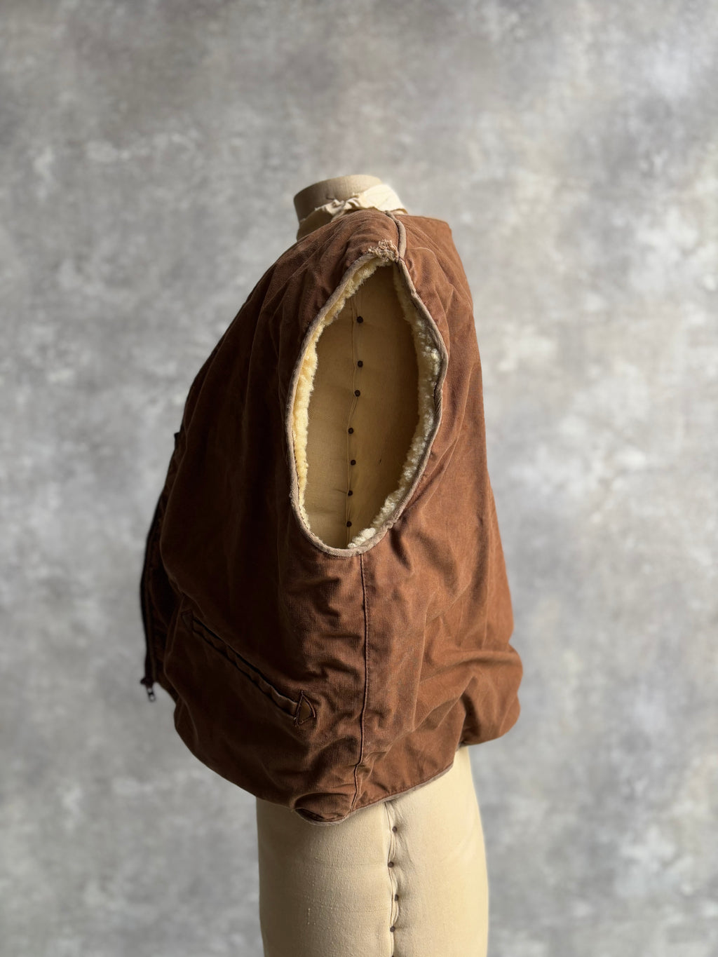 【~1970's】Vintage French Sheep Fleece Canvas Vest