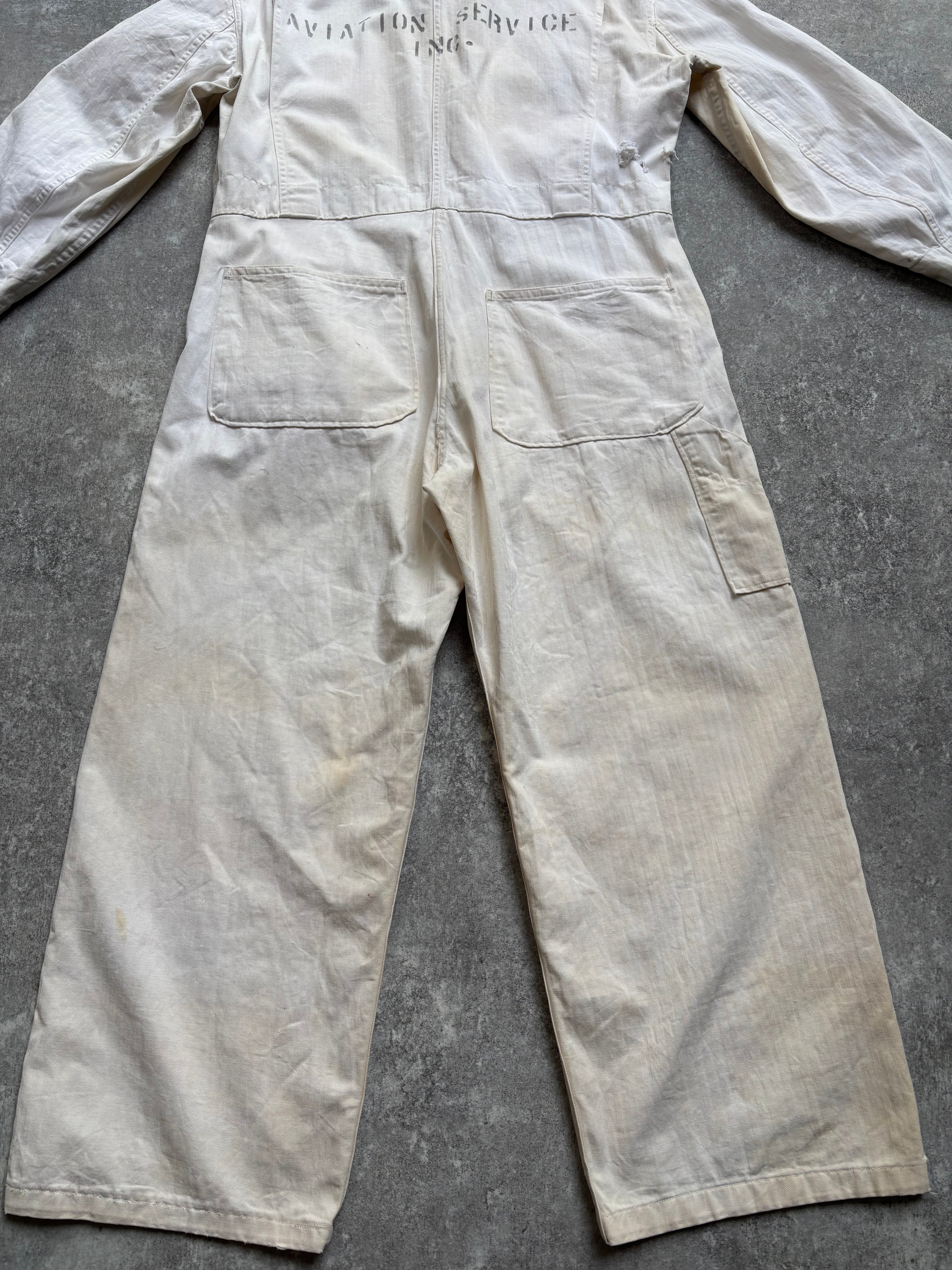 【1940's】Aviation Service Inc. White Coveralls 月桂樹ボタン
