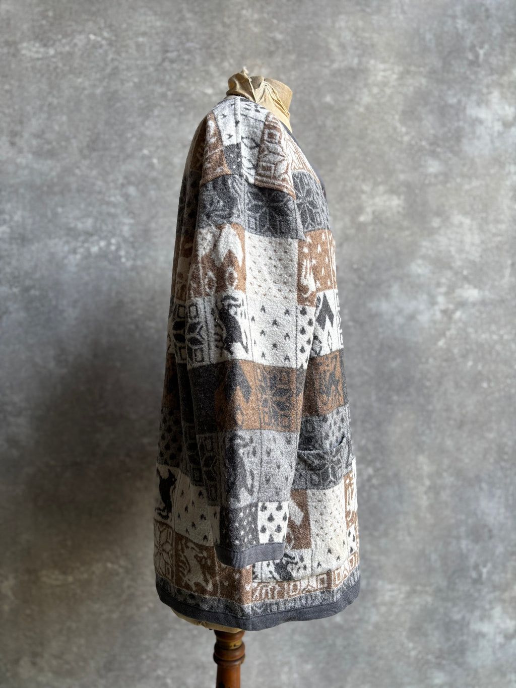 【1980’s】Nordic Pattern Patchwork Fleece Cardigan