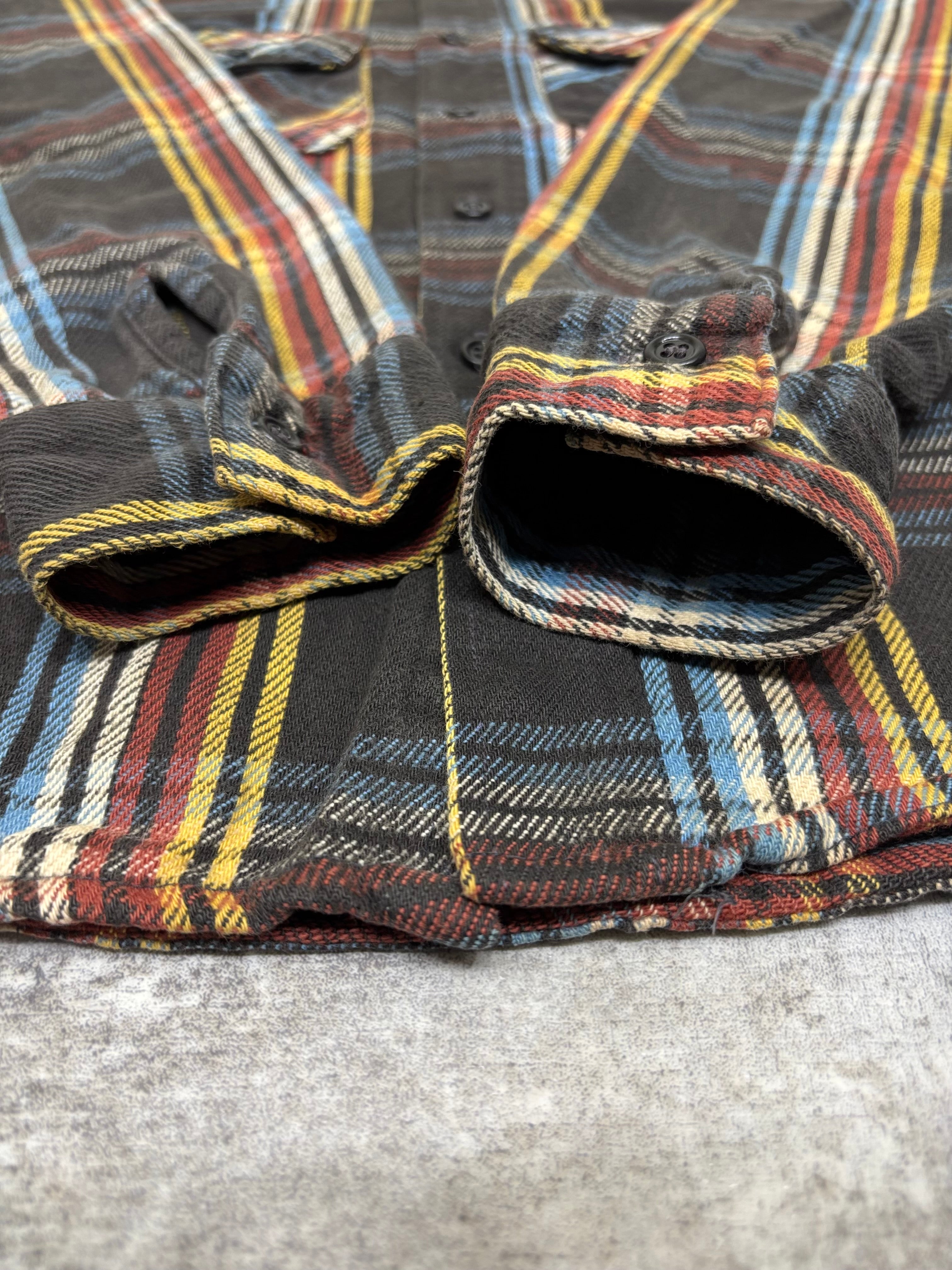 ~1990s BIG MIKE Plaid Flannel Shirt Black × Multi Stripe Check