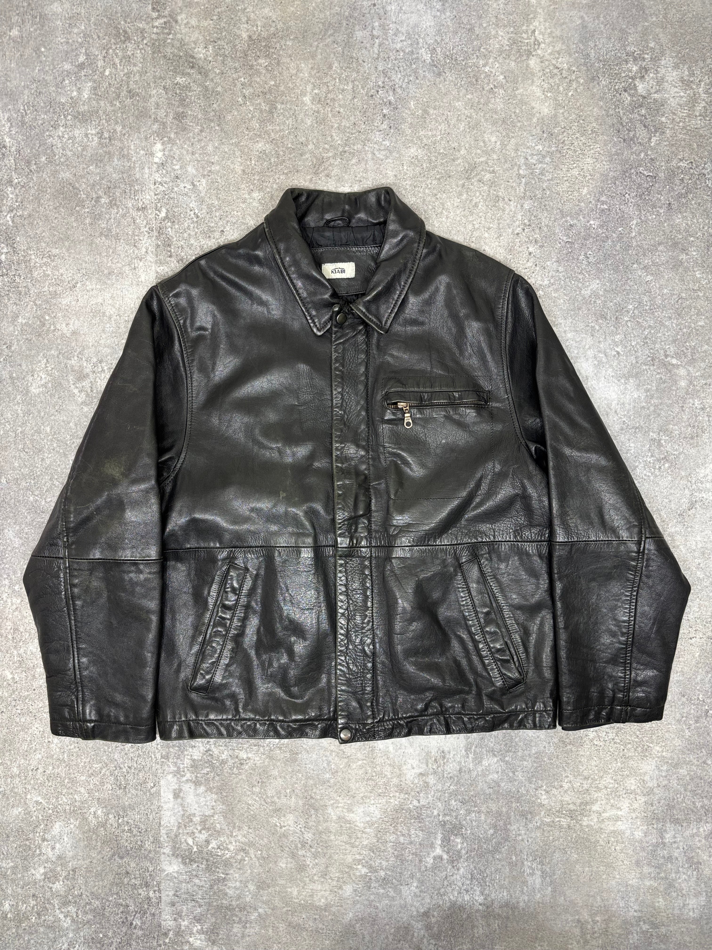2000s Vintage Black Leather Jacket by KIABI – WITH GROW