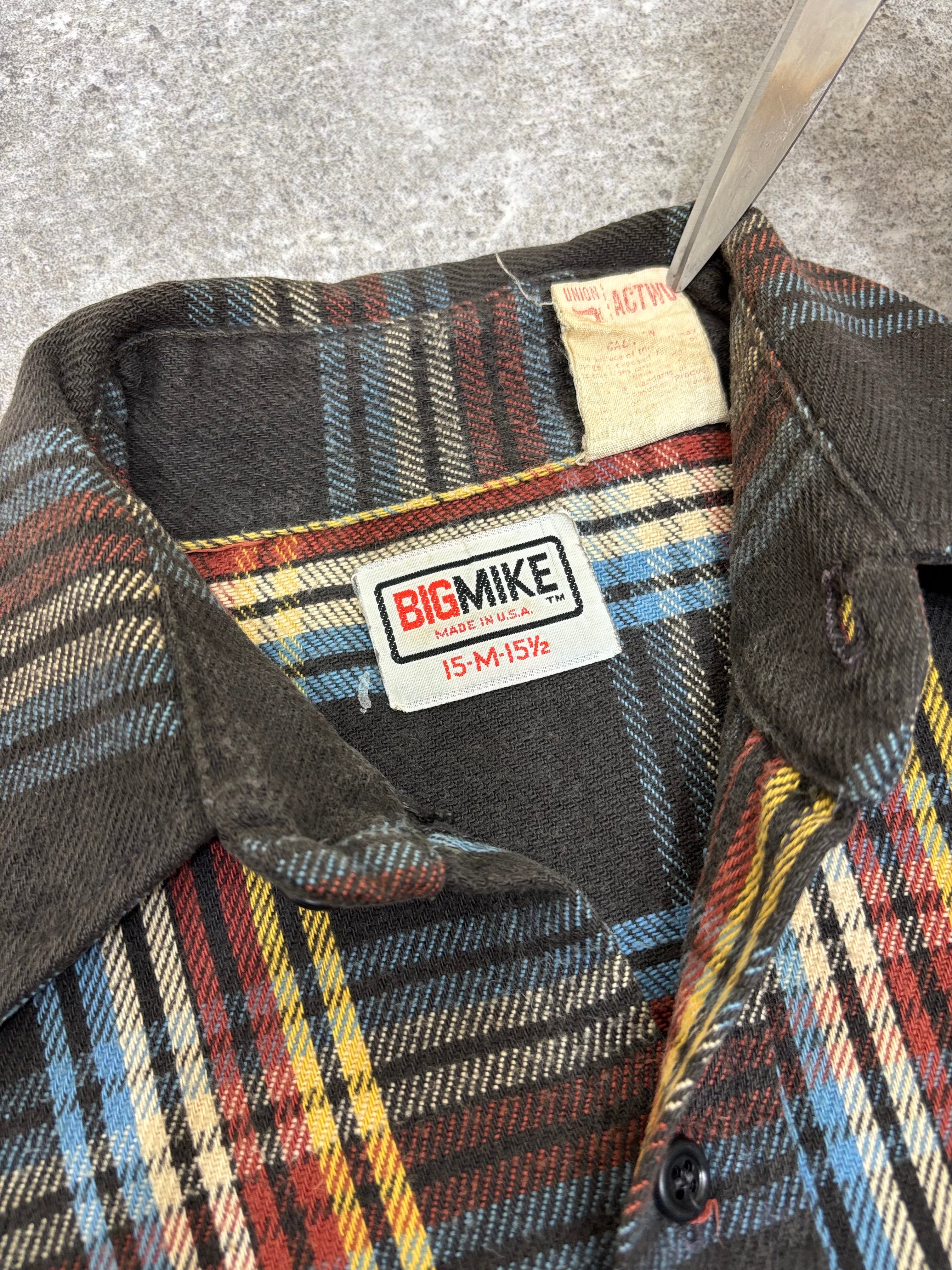 ~1990s BIG MIKE Plaid Flannel Shirt Black × Multi Stripe Check