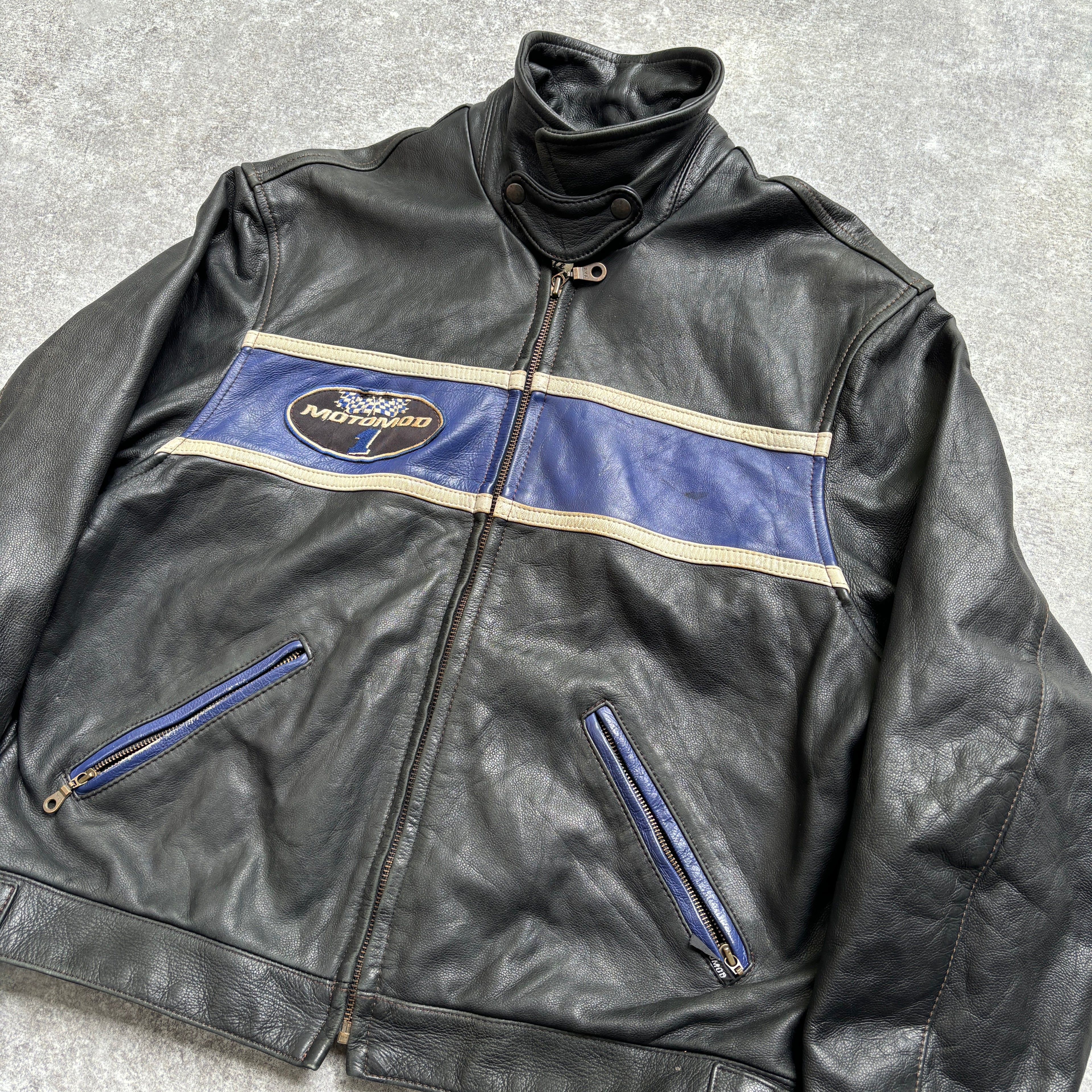 【~1990‘s】Black Leather Riders Jacket『Moto Mod』
